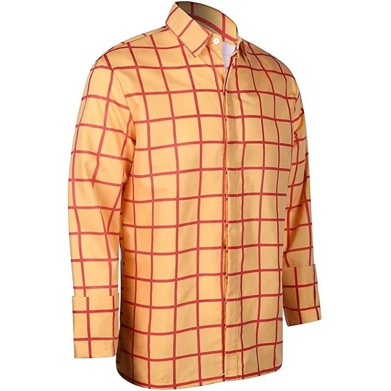 Men’s Plaid Print Long Sleeve Shirt Casual Lapel Button Up Summer Top