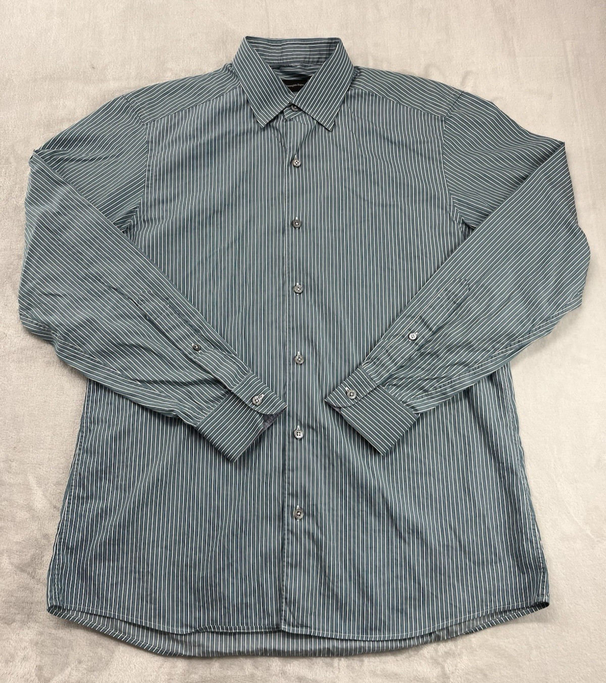 Ermenegildo Zegna Shirt Men Large Green Stripe Cotton Lightweight Preppy Italy