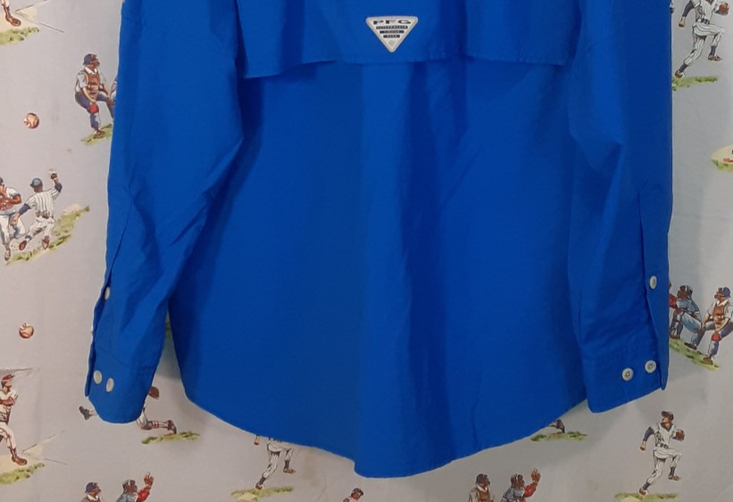 🎣 Columbia PFG Omni-Shade Mens Sz Medium Blue Button Up Fishing Shirt Vented