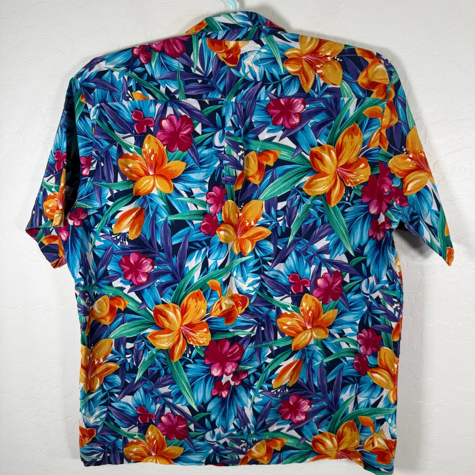 Hilo Hattie Hawaiian Shirt Mens 2XL Blue Floral Tropical Hibiscus Alona Party