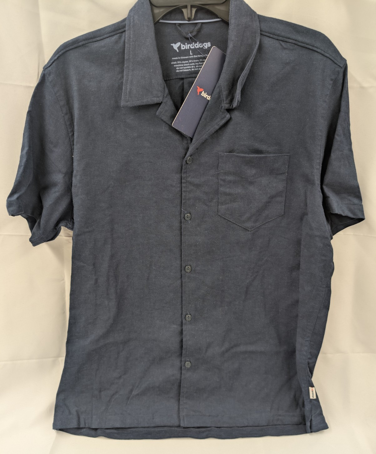 Birddogs Tech Linen Shirt Mens Sz L Short Sleeve Button Up Polo Eclipse Navy New