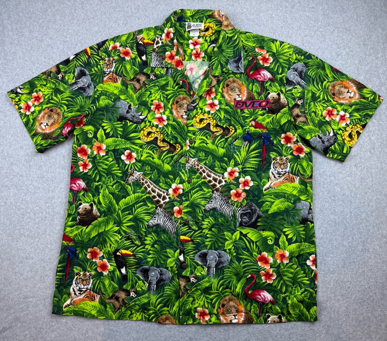 Aloha Republic Buttoned Hawaiian Cotton Shirt Men’s XL Green Animals USA VTG