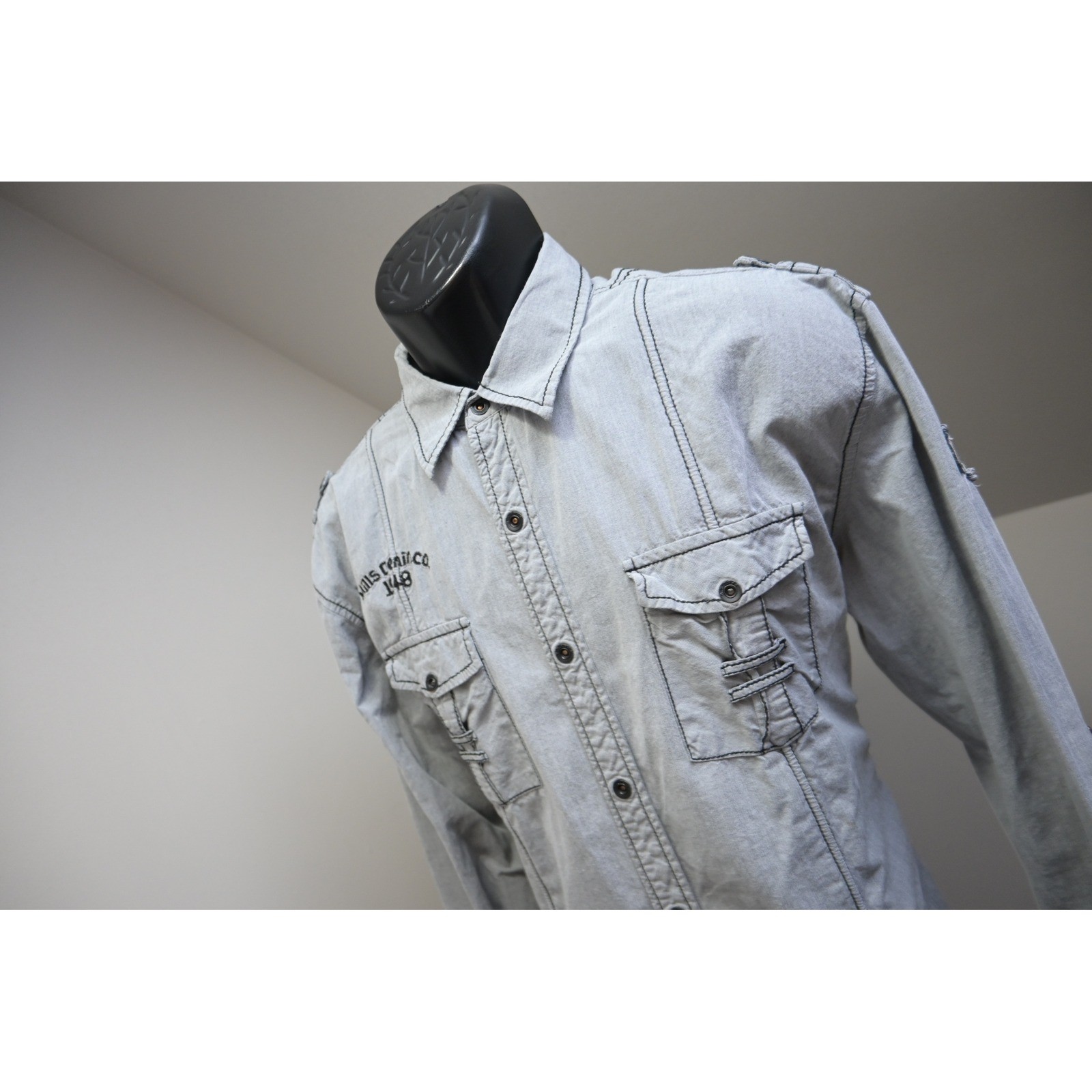 Buckle Black Button Down Shirt Mens XL Gray Mills Denim Co Athletic Fit