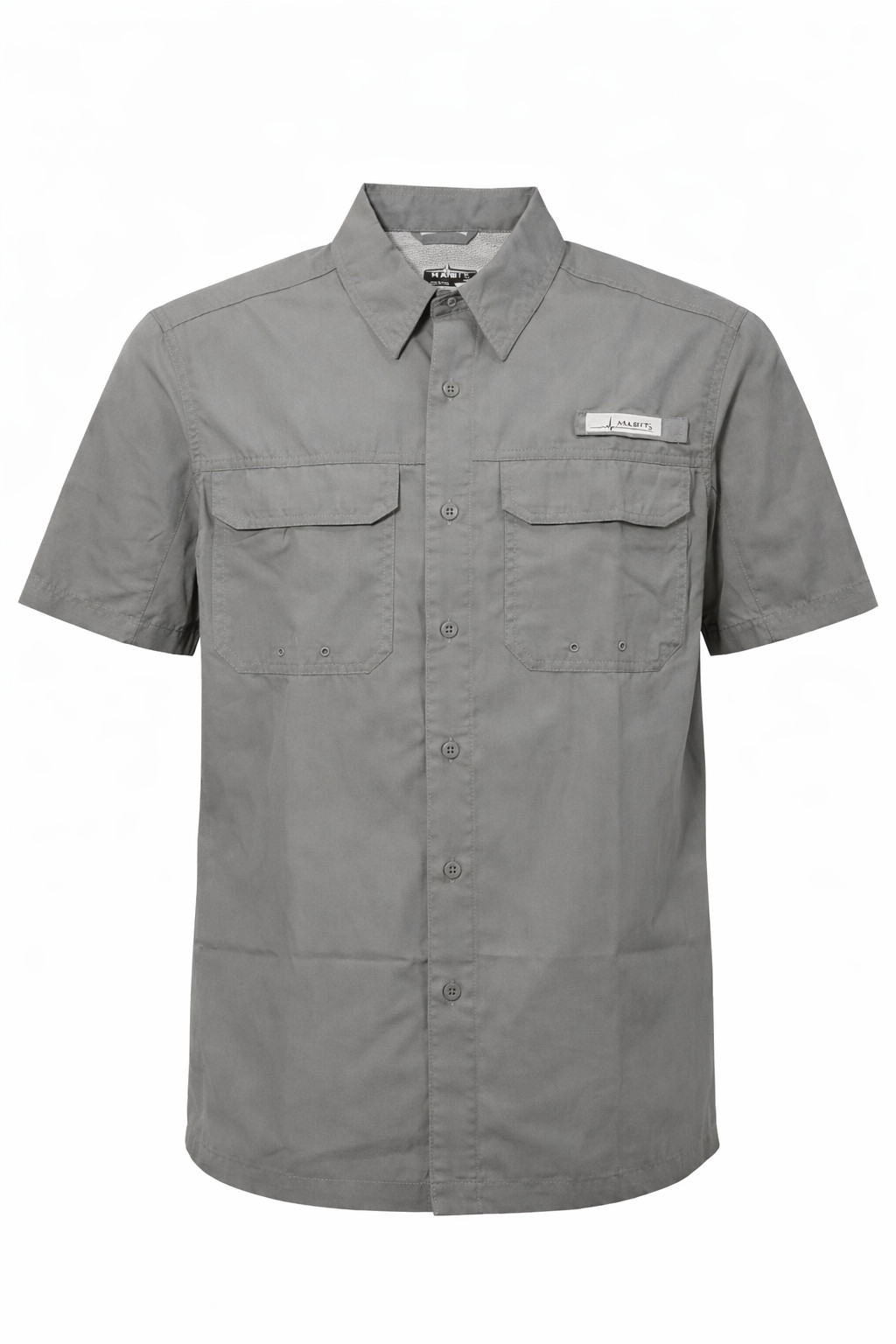 Habit Mens XL Short Sleeve Button-Up Fishing Shirt 100% Polyester Gray Medium