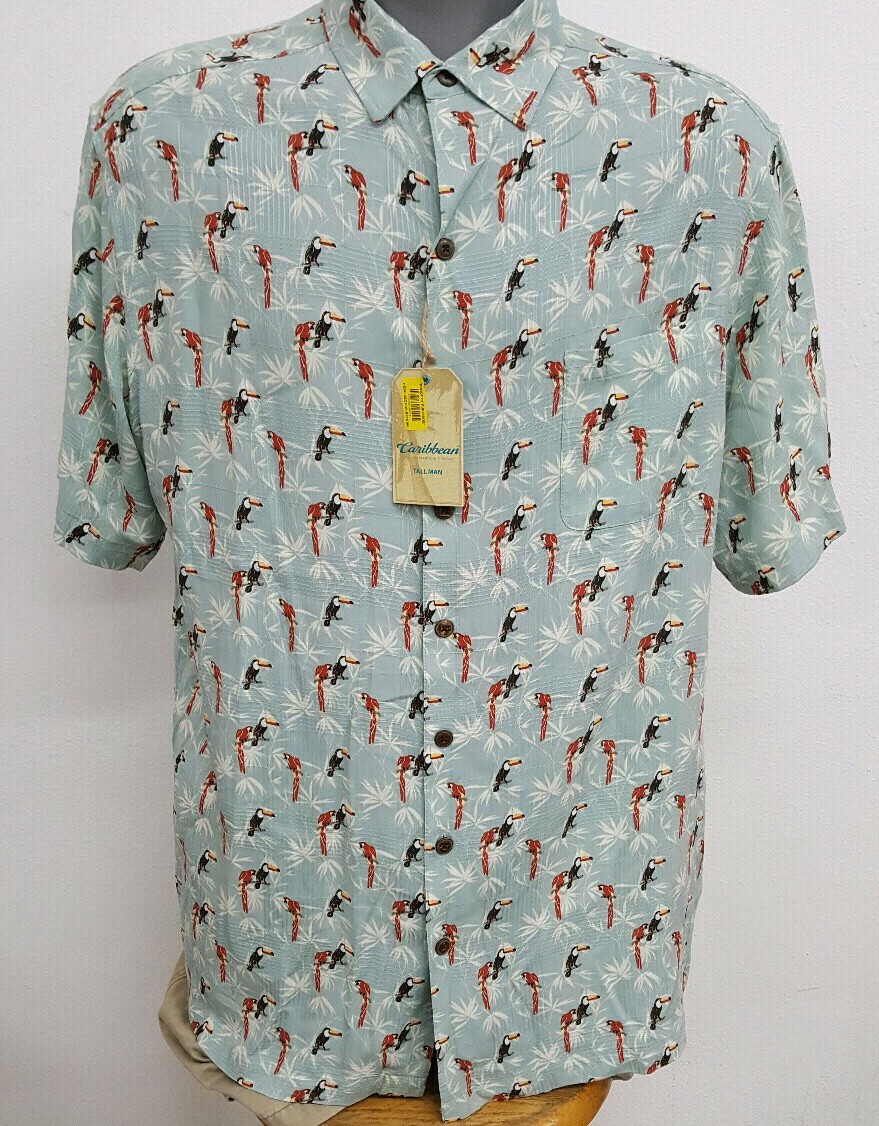 Roundtree Caribbean BT Balsamic Green Parrot SS Men’s Shirt NWT $79.50 Choose Sz