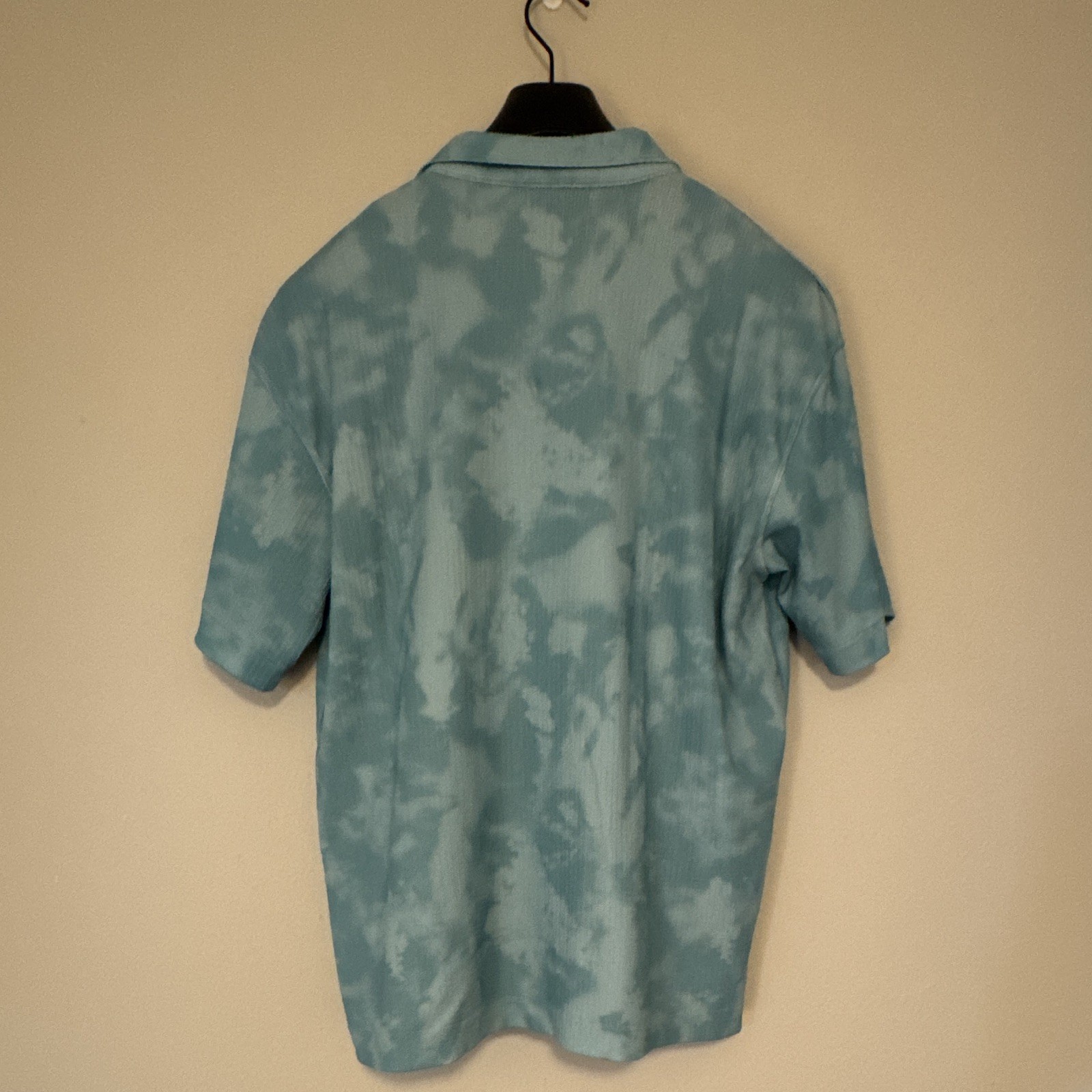 Zara Men’s Blue Tie-Dye Button-Up Shirt Short Sleeve Spread Collar Polyester L