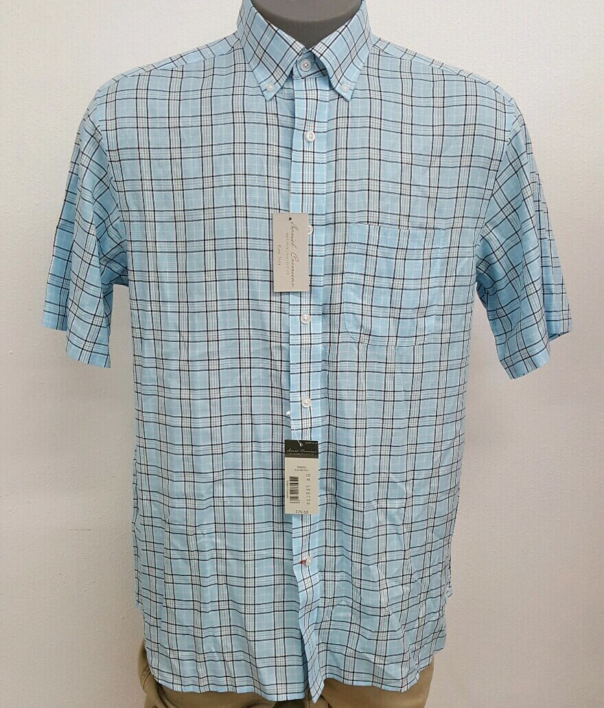 Daniel Cremieux Signature Blue Aqua Plaid S/S Men’s Shirt NWT $79.50 Choose Size