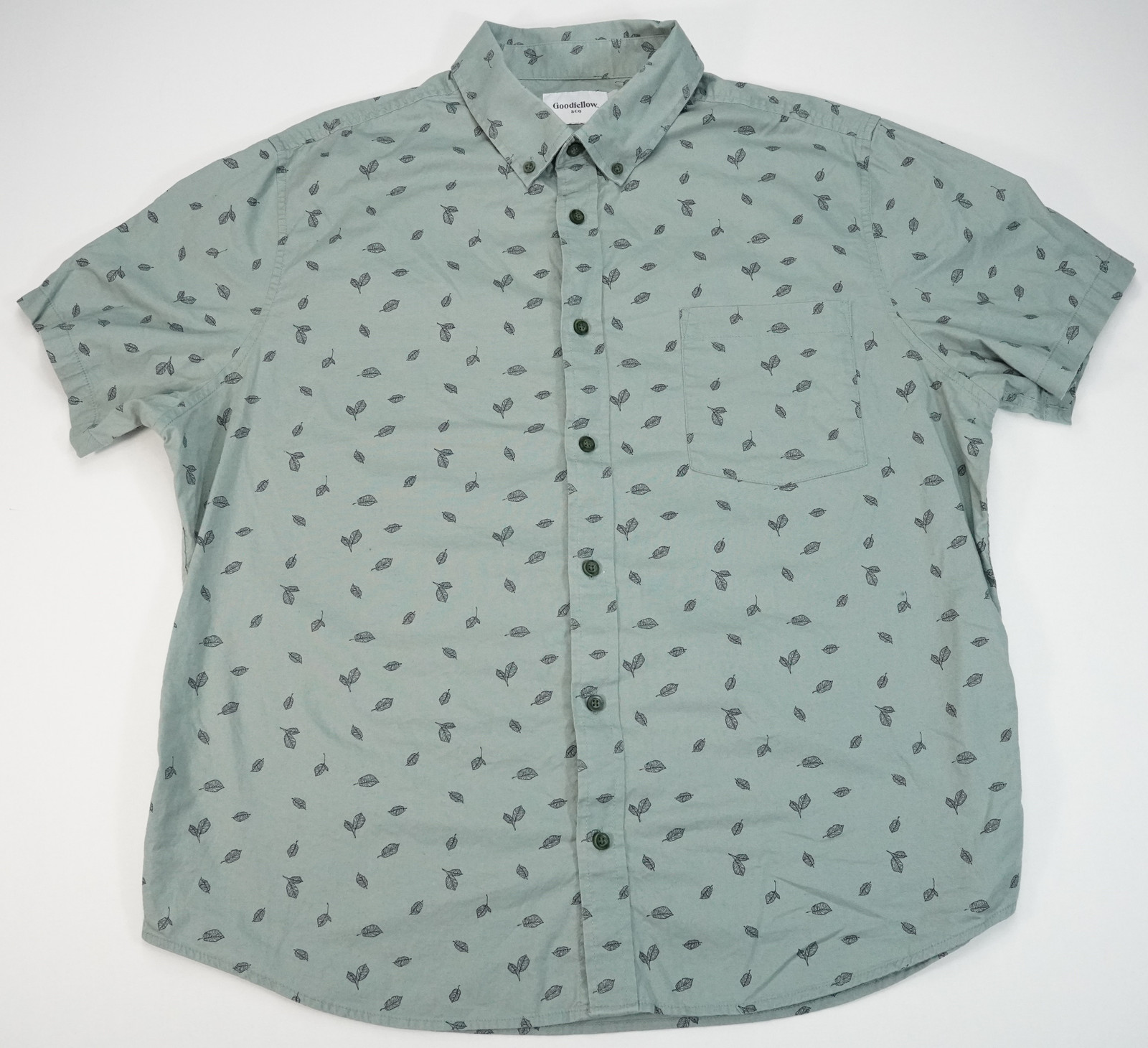 Goodfellow & Co Men XL Slim Fit Green Leaf Print Short Sleeve Button Down Shirt