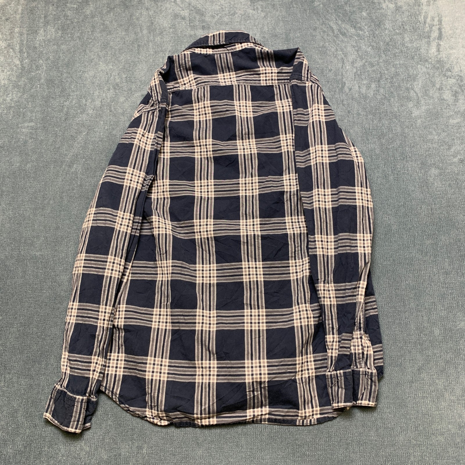 Quiksilver Shirt Mens Medium Blue White Plaid Cotton Modern Fit Slit Button Up