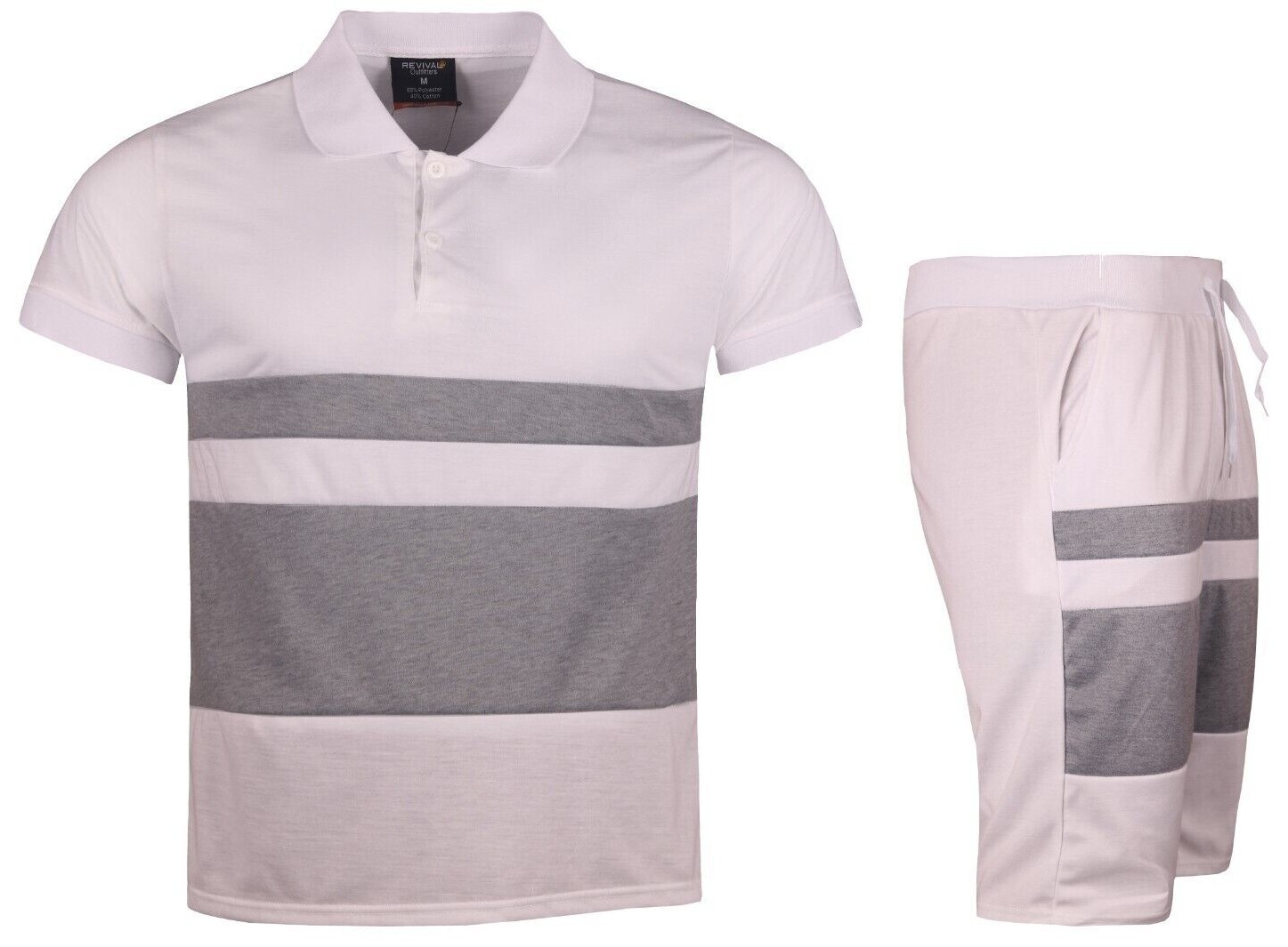 Men’s Summer Color Block Pure Casual 2 Piece Cotton Polo Shirt and Shorts Set