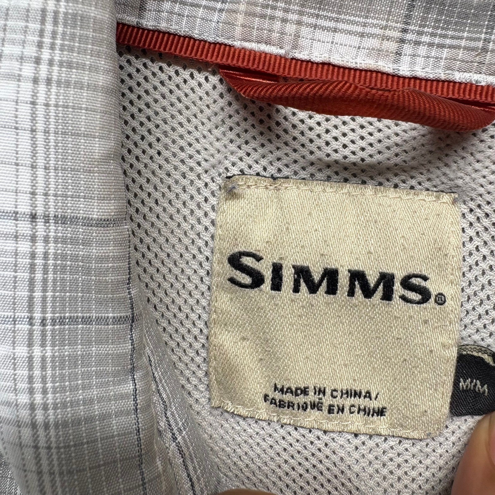 Simms Plaid Pearl Snap Western Fishing Shirt Mens Size M Gray White Vented Back
