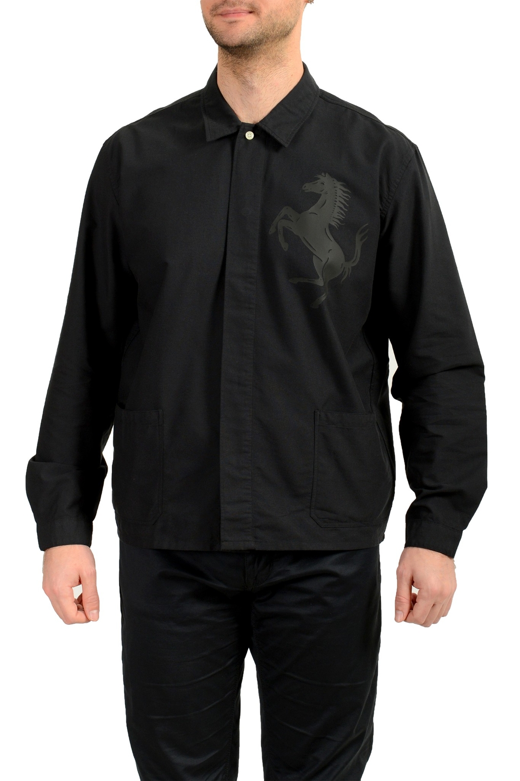 Scuderia Ferrari Men’s Black Organic Cotton Long Sleeve Shirt US 2XL IT 56