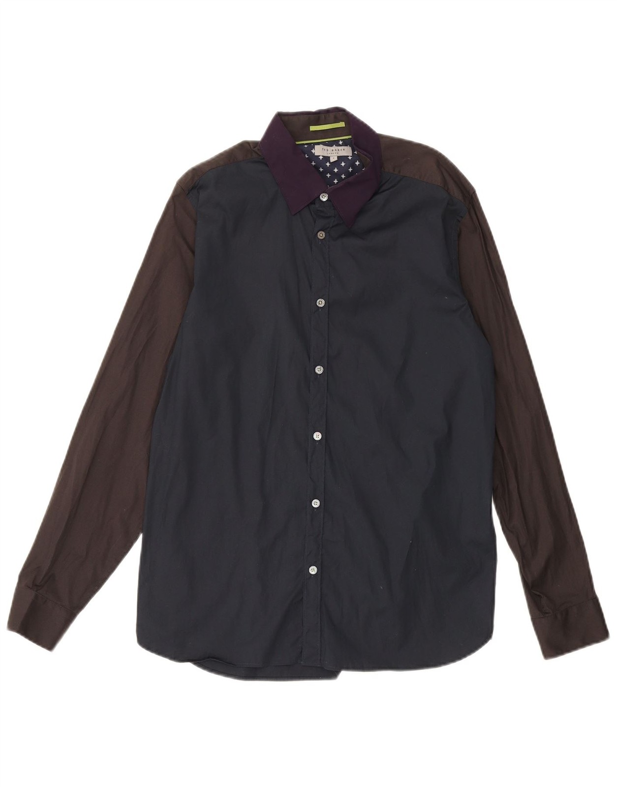 TED BAKER Mens Shirt Size 4 Large Navy Blue Colourblock Cotton AM07
