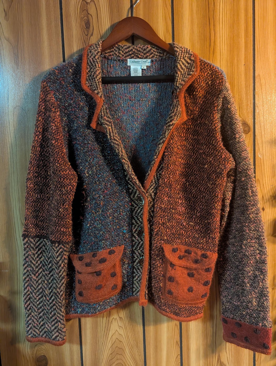 Coldwater Creek Cardigan Sweater Womens XL Patchwork Colorblock Tweed Herringbon