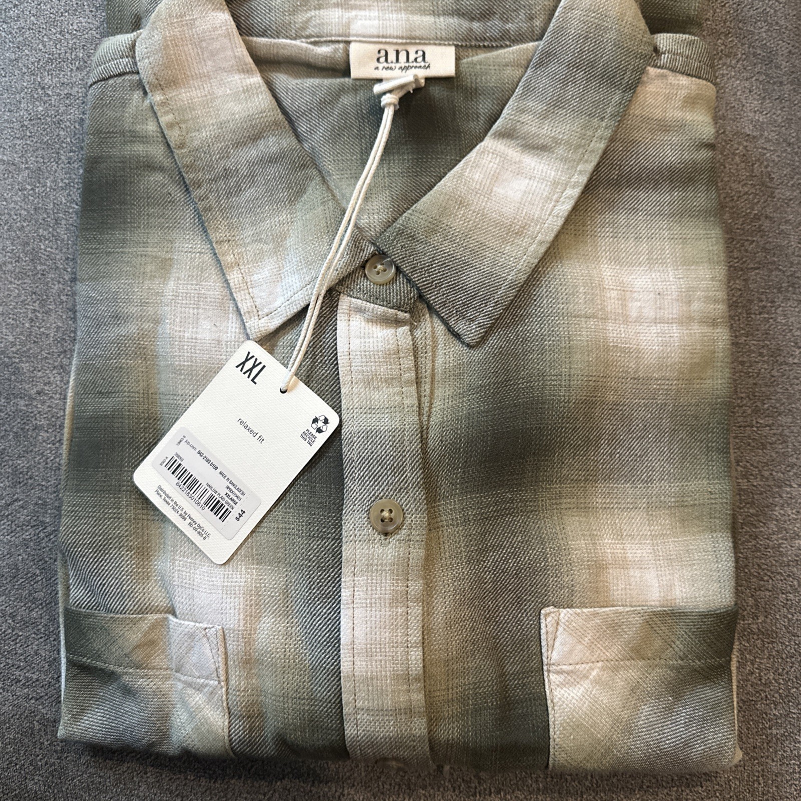 A.N.A Light Green Flannel Long Sleeve XXL relaxed fit, Harlow Plaid Green ￼