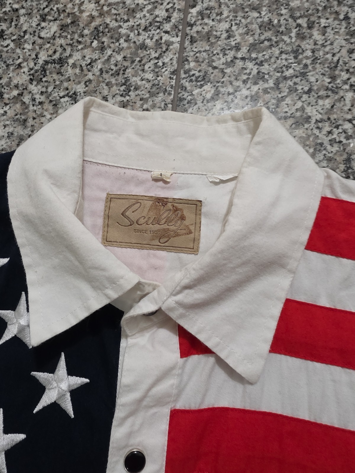 Scully Shirt Mens L Red White Blue American Flag Black Pearl Snap Western Rodeo