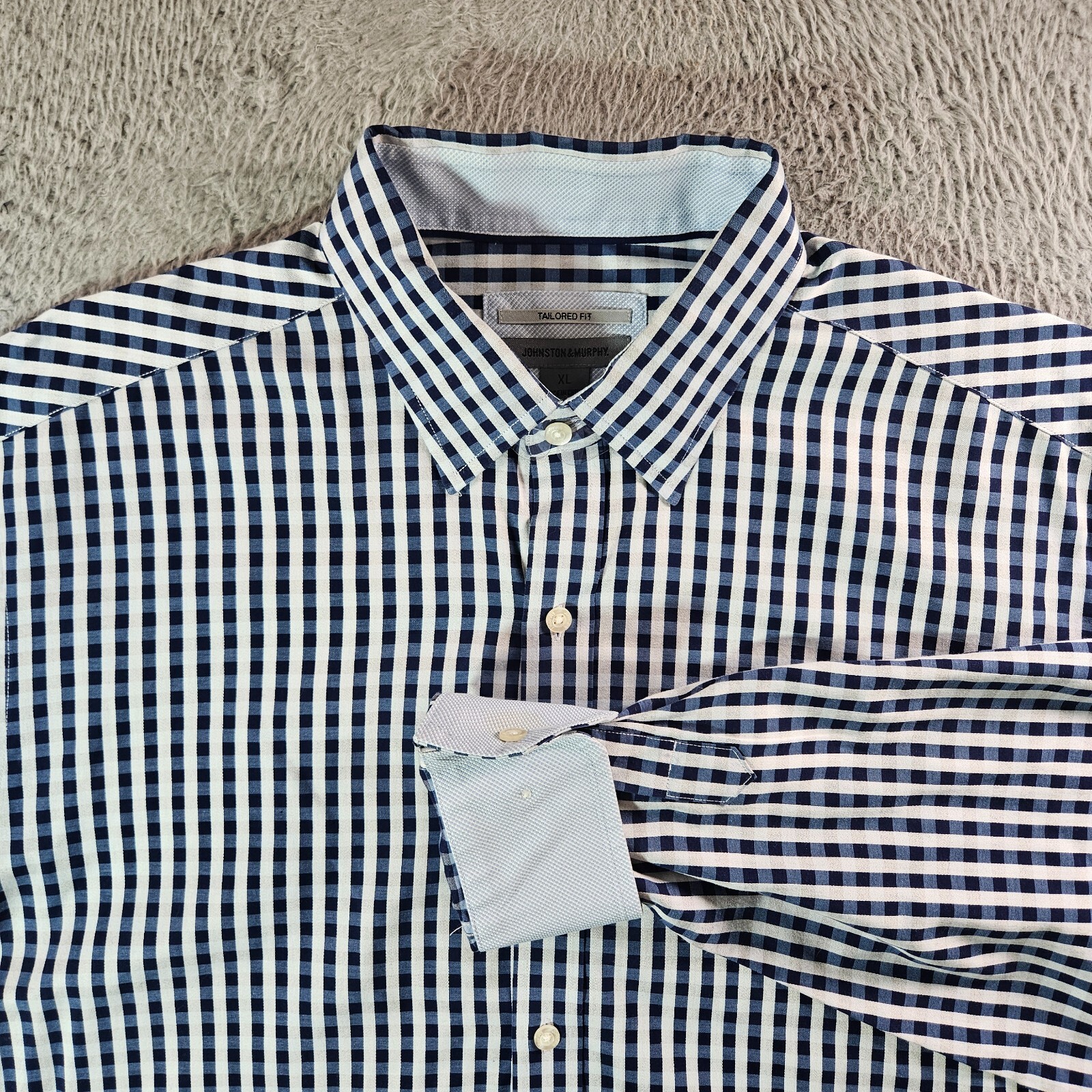 Johnston & Murphy Shirt Men XL Flip Cuff Button Up Long Sleeve Blue Striped