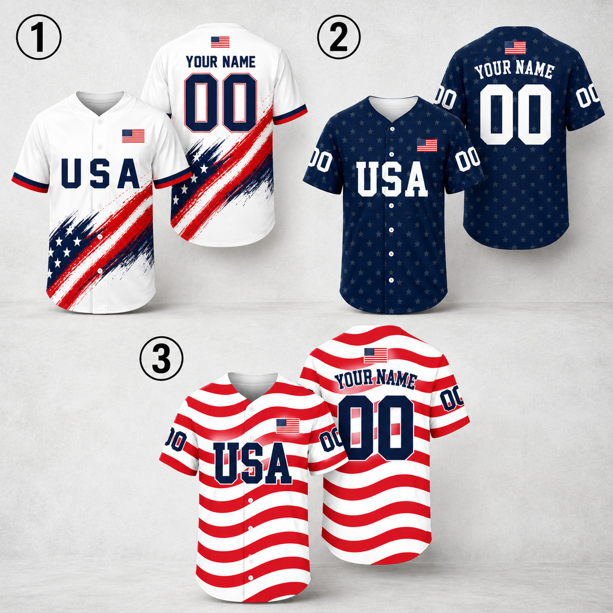 Custom USA Flag Stripe Baseball Jersey Personalized Name Number Shirt