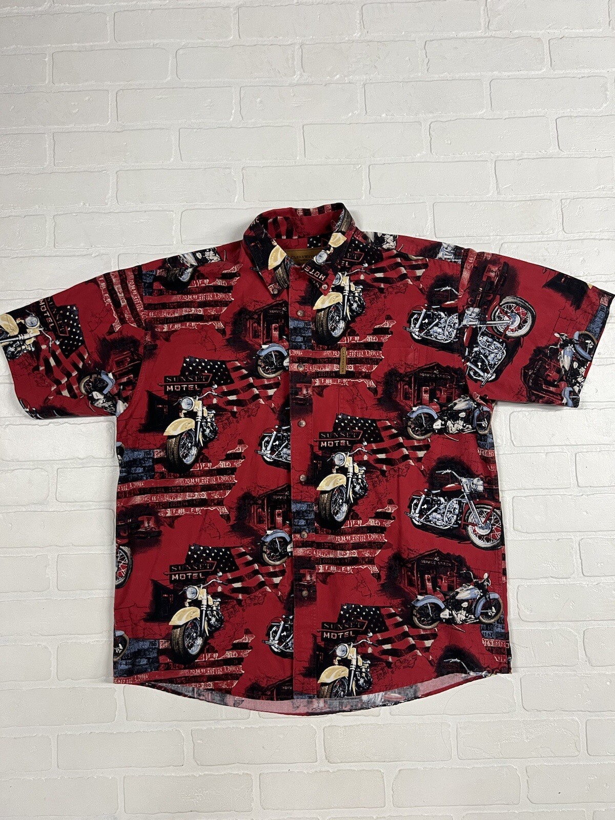 Clearwater Outfitters Button Down Hawaiian Shirt Men’s L Motorcycle AOP USA