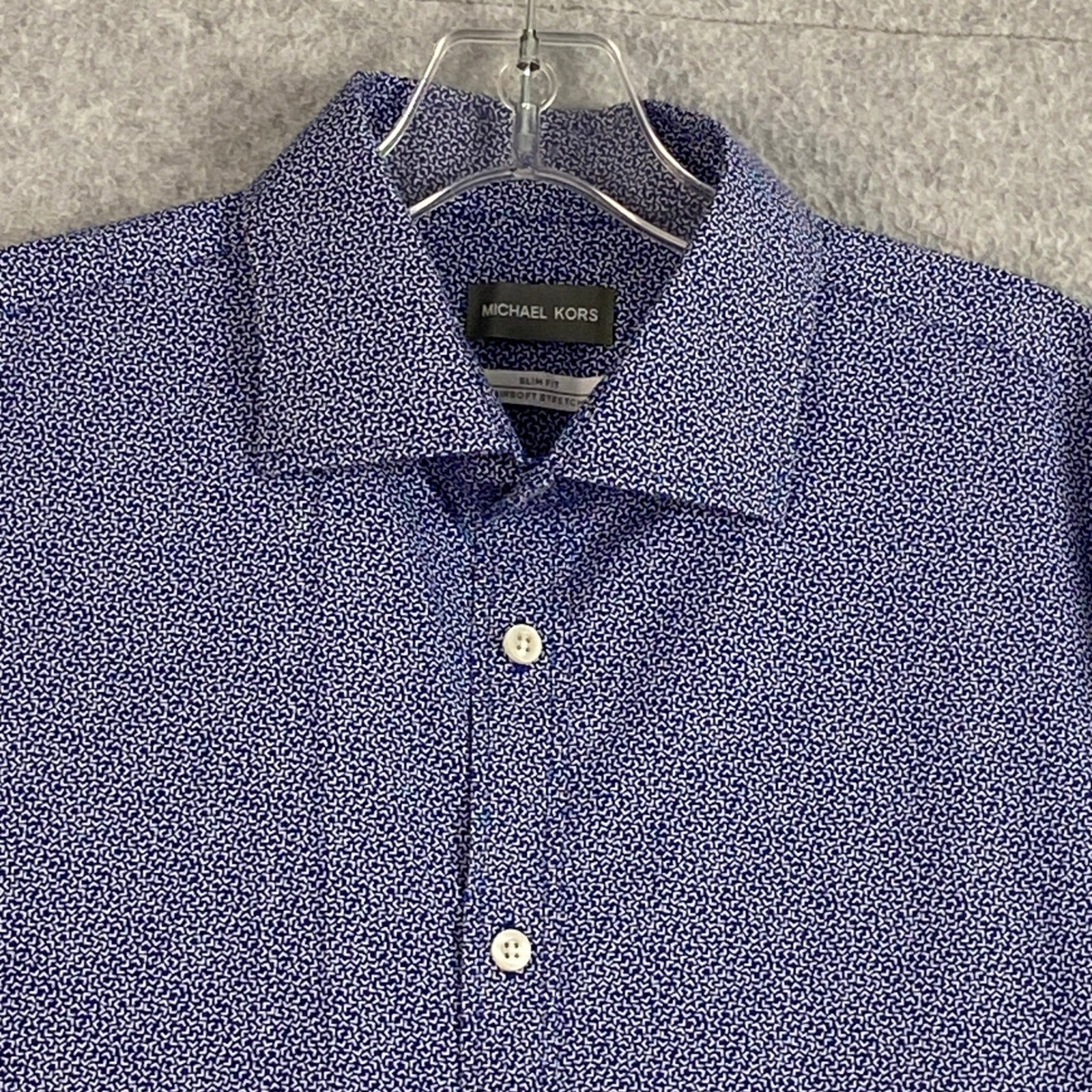Michael Kors Shirt Mens 16.5 32/33 Blue Airsoft Stretch Slim Fit Geometric