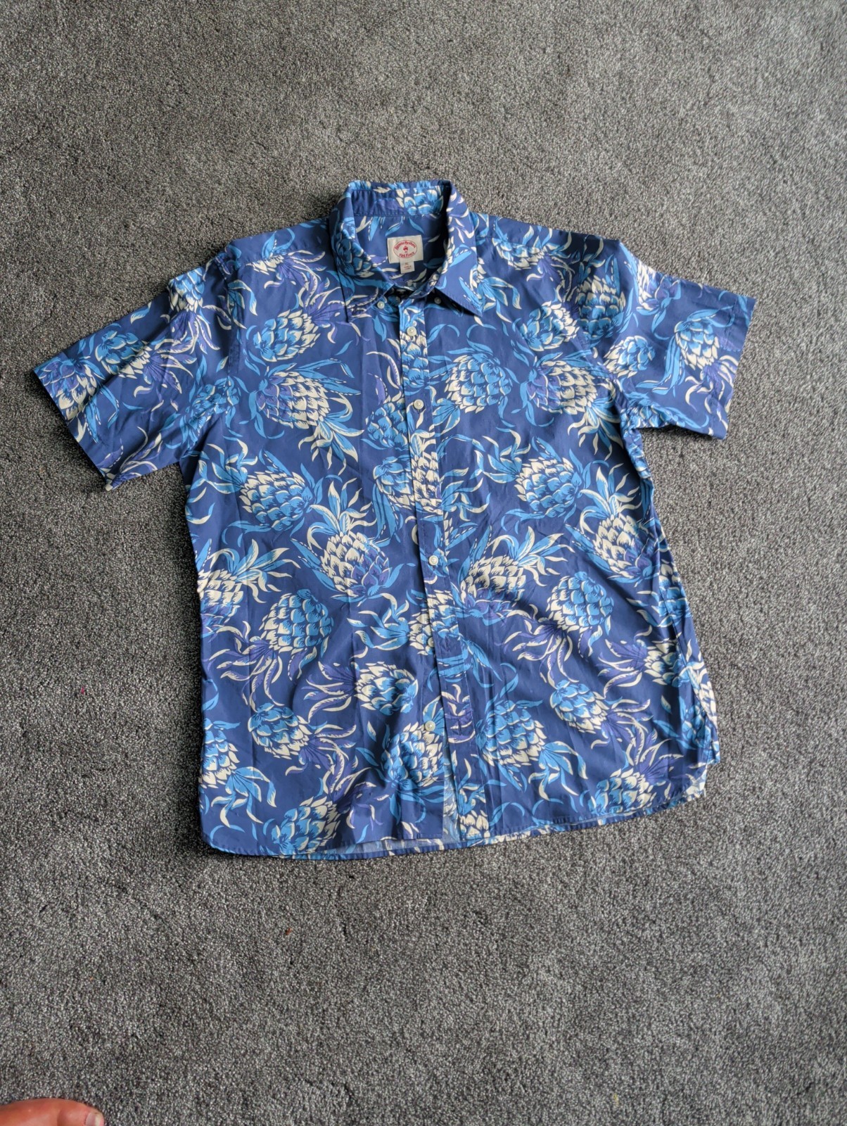 Brooks Bros Red Fleece Mens XL Blue Pineapple Print Button Short Sleeve Hawaiian