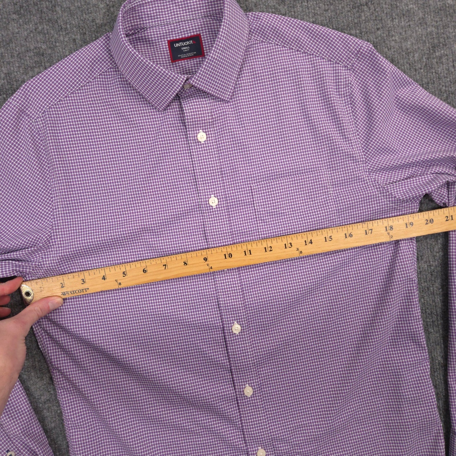 UNTUCKit Shirt Mens S Purple White Check Lafior Performance Slim Fit Long Sleeve