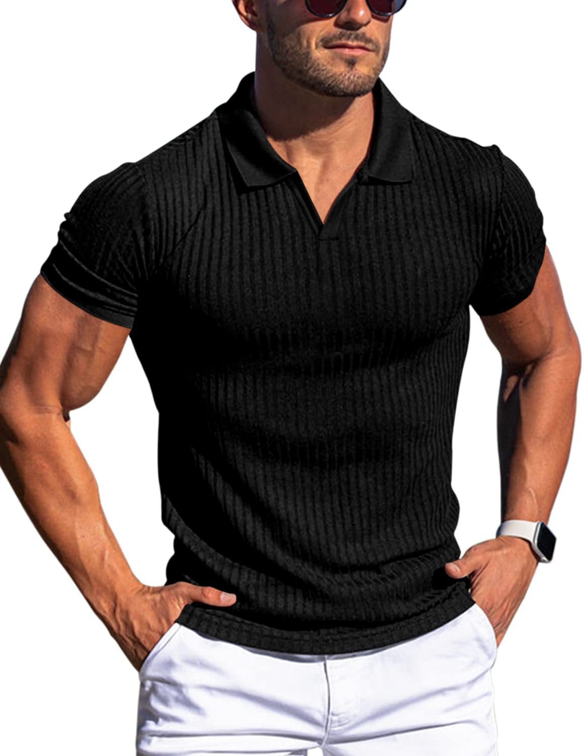 Men’s Vertical Striped V-Neck Tee
