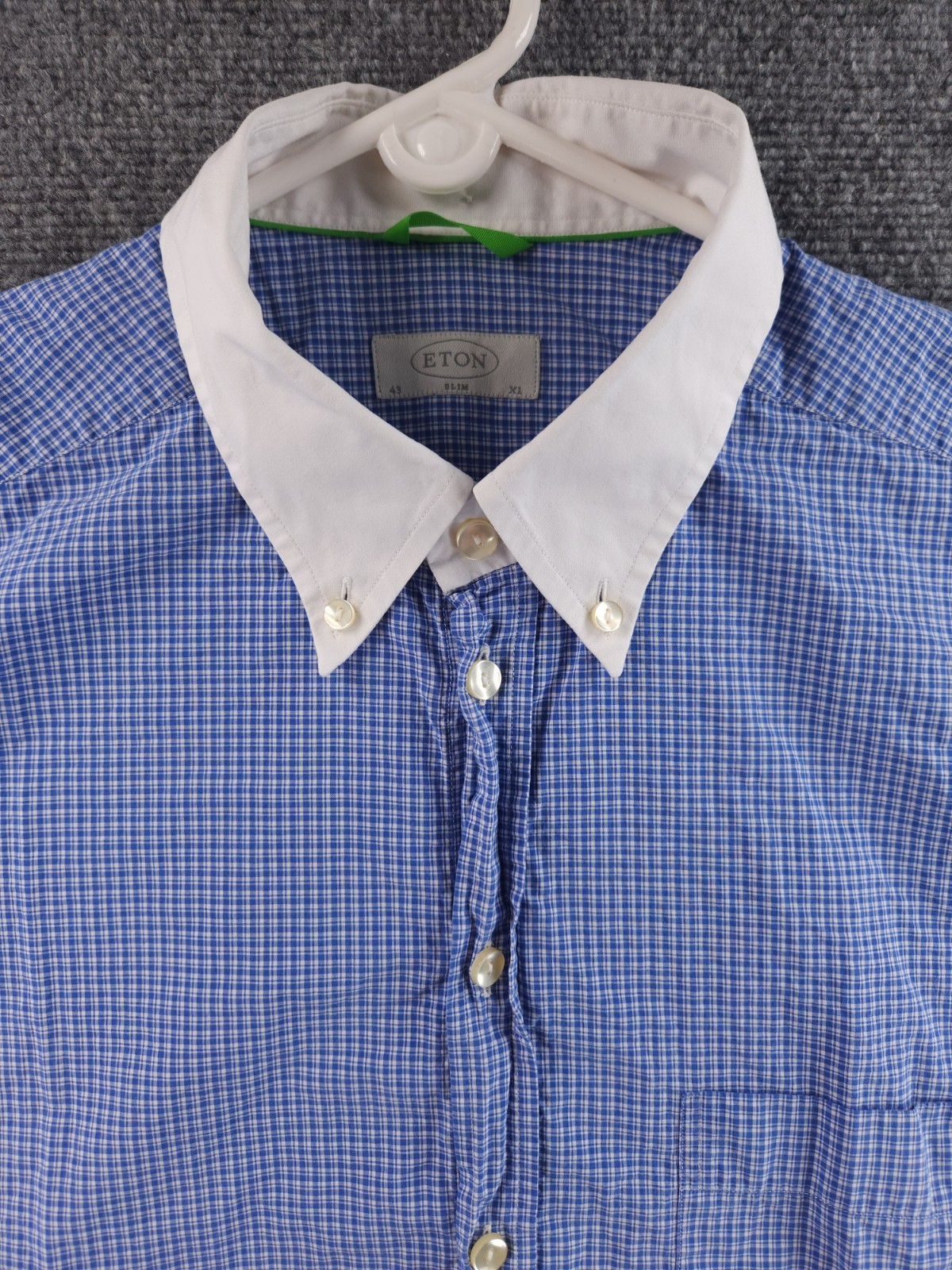 Eton Slim Check Blue Contrast Collar Button-Down XL Cotton Convertible Cuff