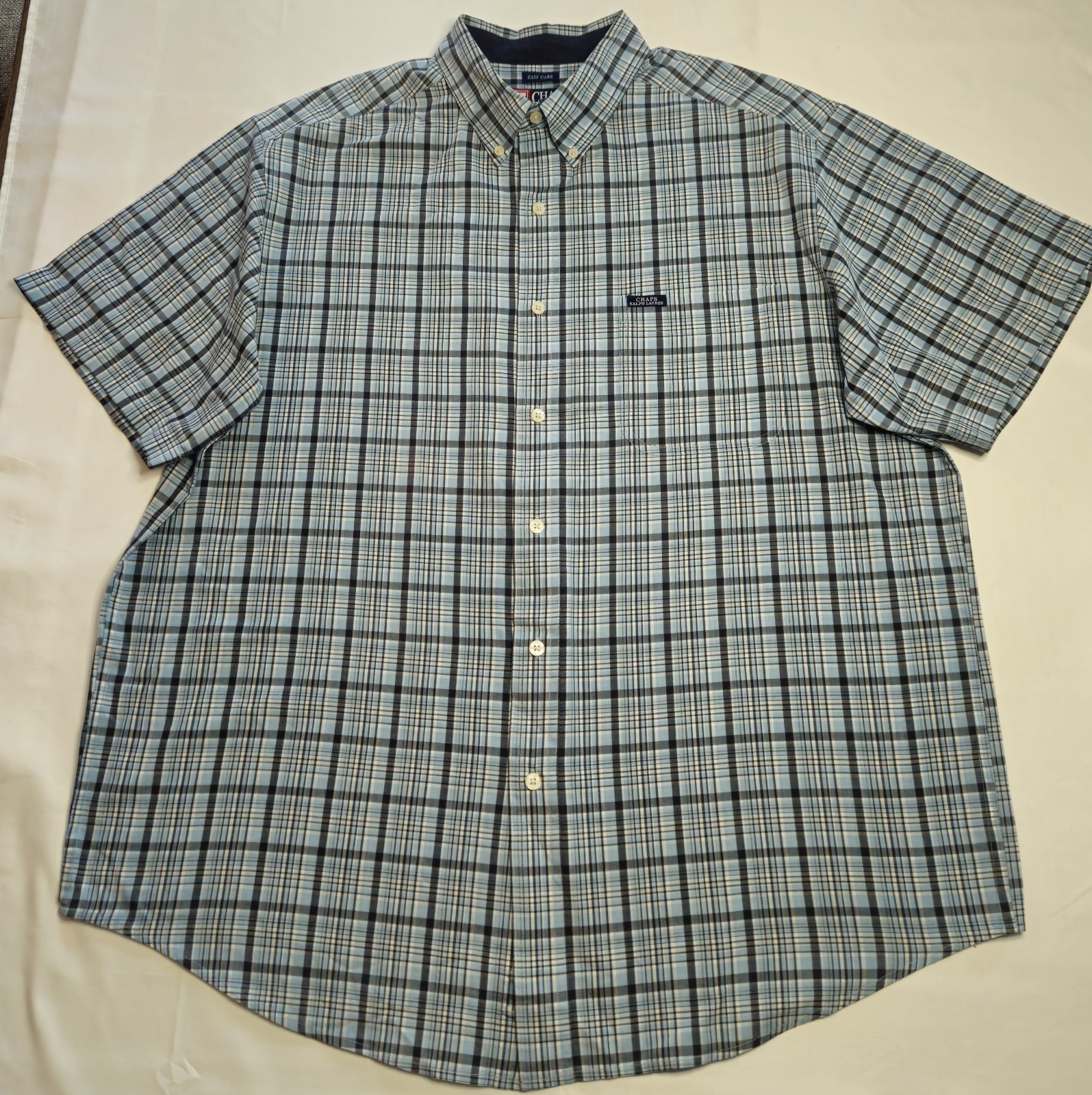 Chaps Ralph Lauren Mens XL Easy Care Blue Multi Plaid S/S Button Up Shirt