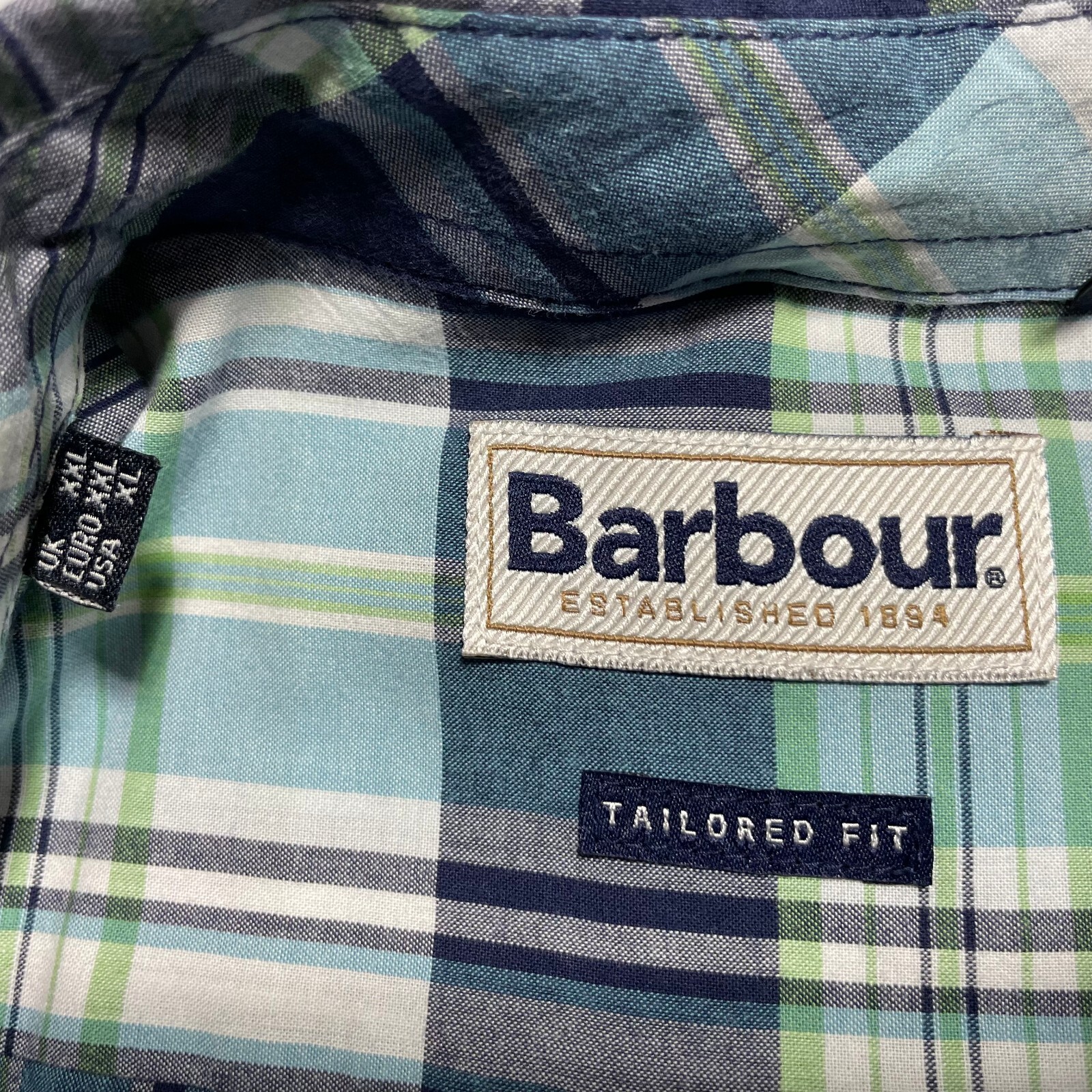 Barbour Madras Navy Multicolor Plaid Ltwt Cotton Shirt Tailored Fit XL