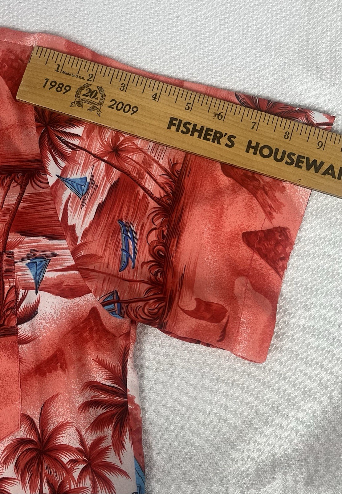 Hawaiian Large(?) SS Shirt Orange Tropical Scene Art. Unbranded. m/i Hawaii