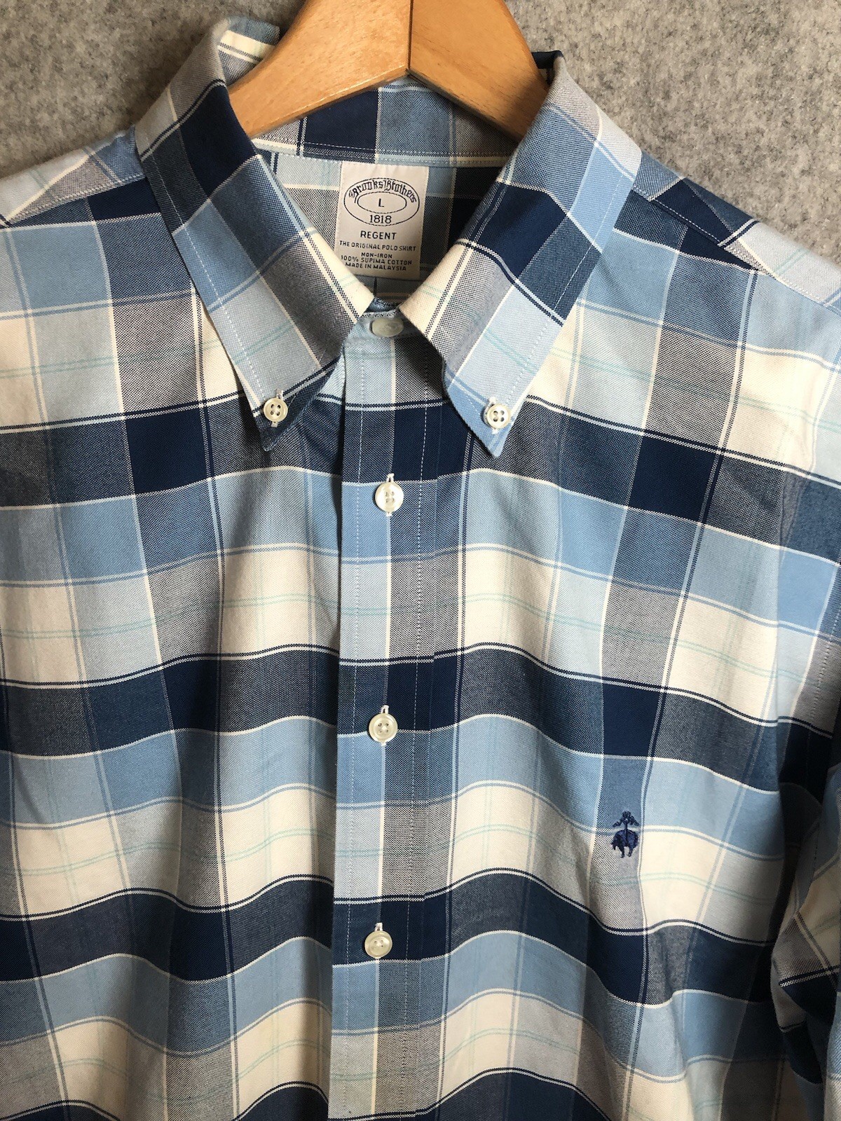 Brooks Brothers Shirt Mens Large Blue Check Button Down Career Casual Classic