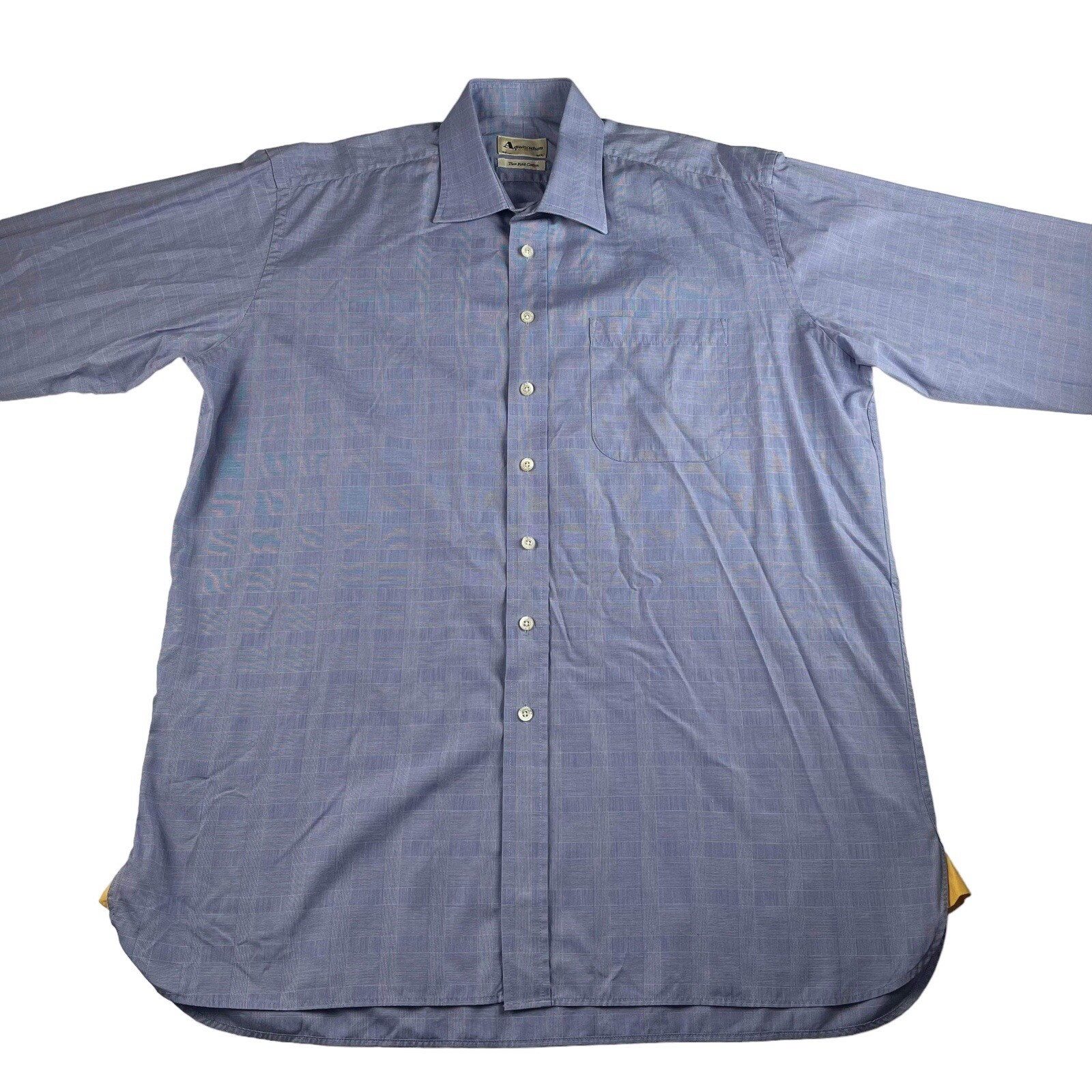 Aquascutum Of London Shirt Blue Check Shirt Men’s 42cm / 16 1/2″ Two Fold Cotton