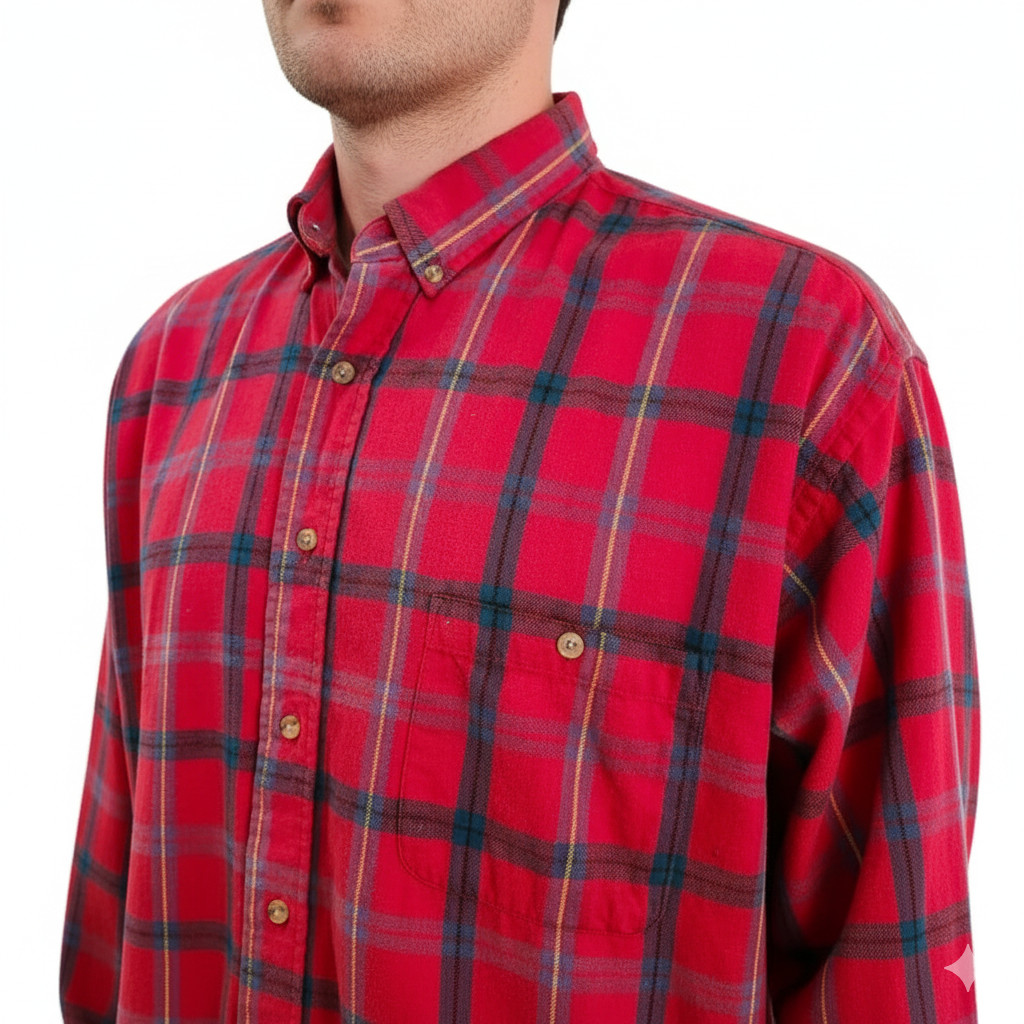 Vintage Greatland Apparel Flannel Plaid Button Down Long Sleeve Red Mens Large