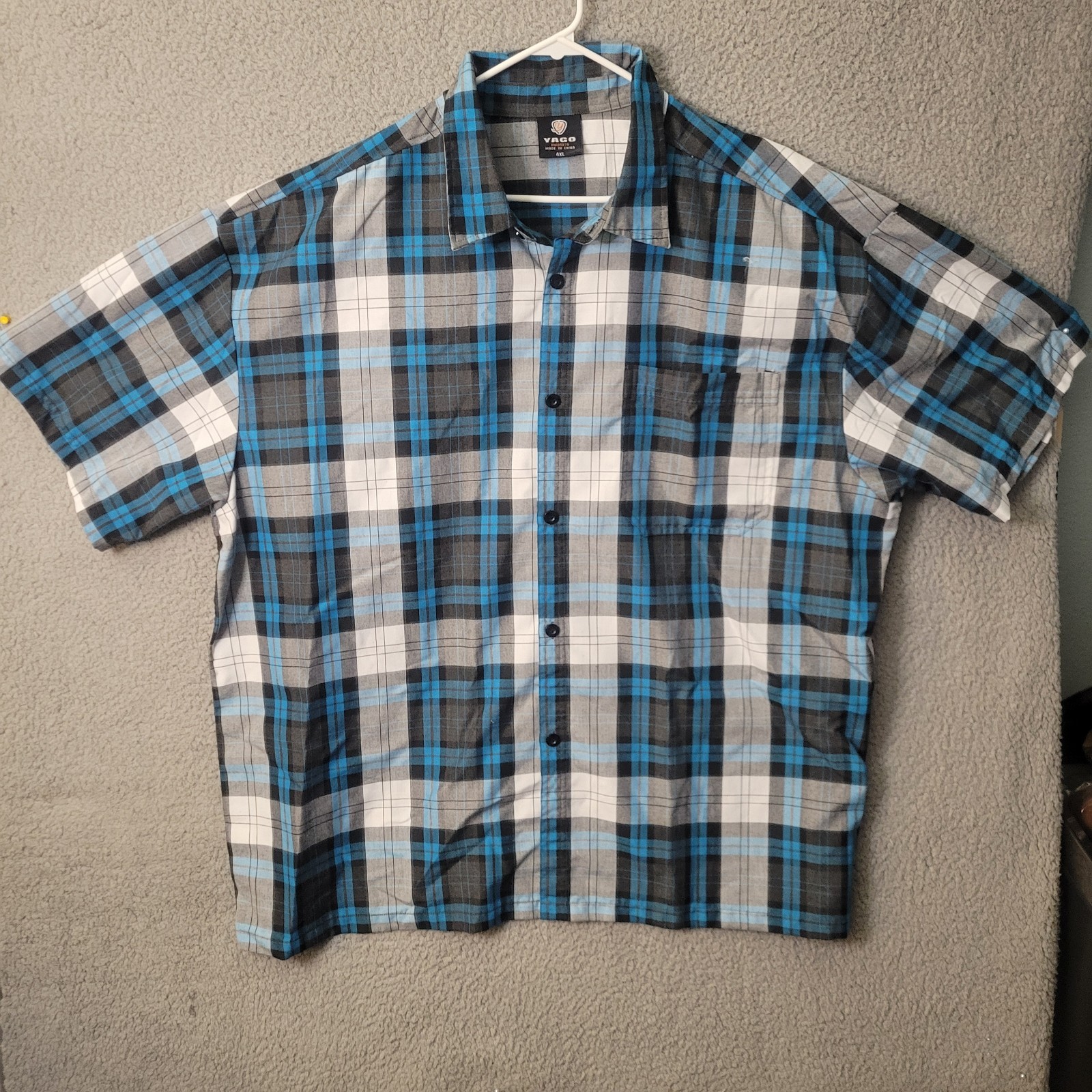 Yago Shirt Mens XXXXL Blue Black Plaid Short Sleeve Button Front Casual 4XL