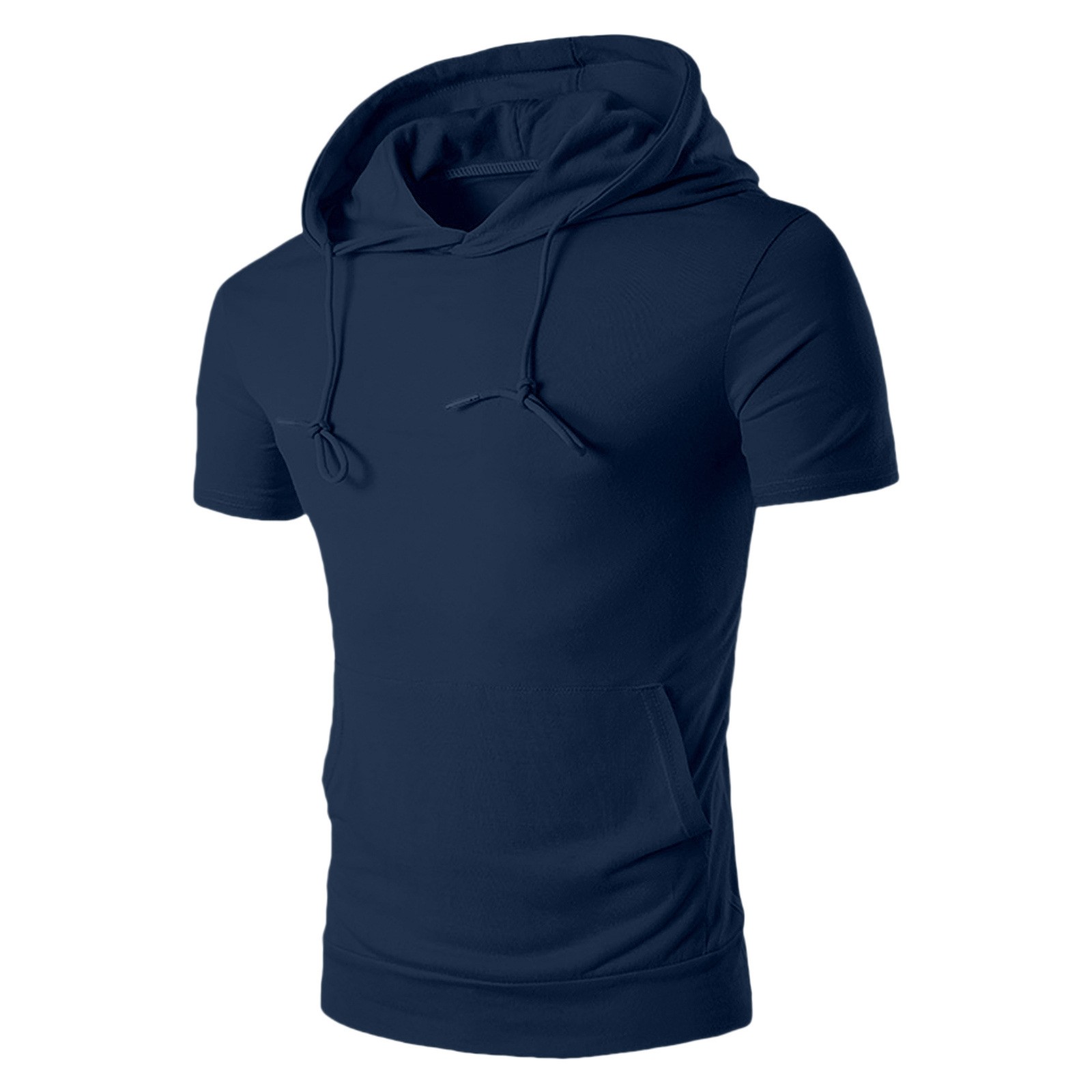 New summer solid color hooded casual sports T-shirt