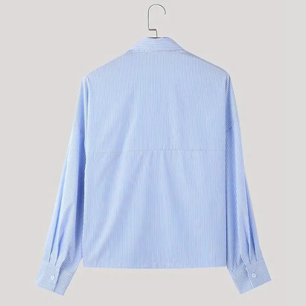 Men Stripe Lapel Long Sleeve Shirt Korean Streetwear Loose Fit Regular