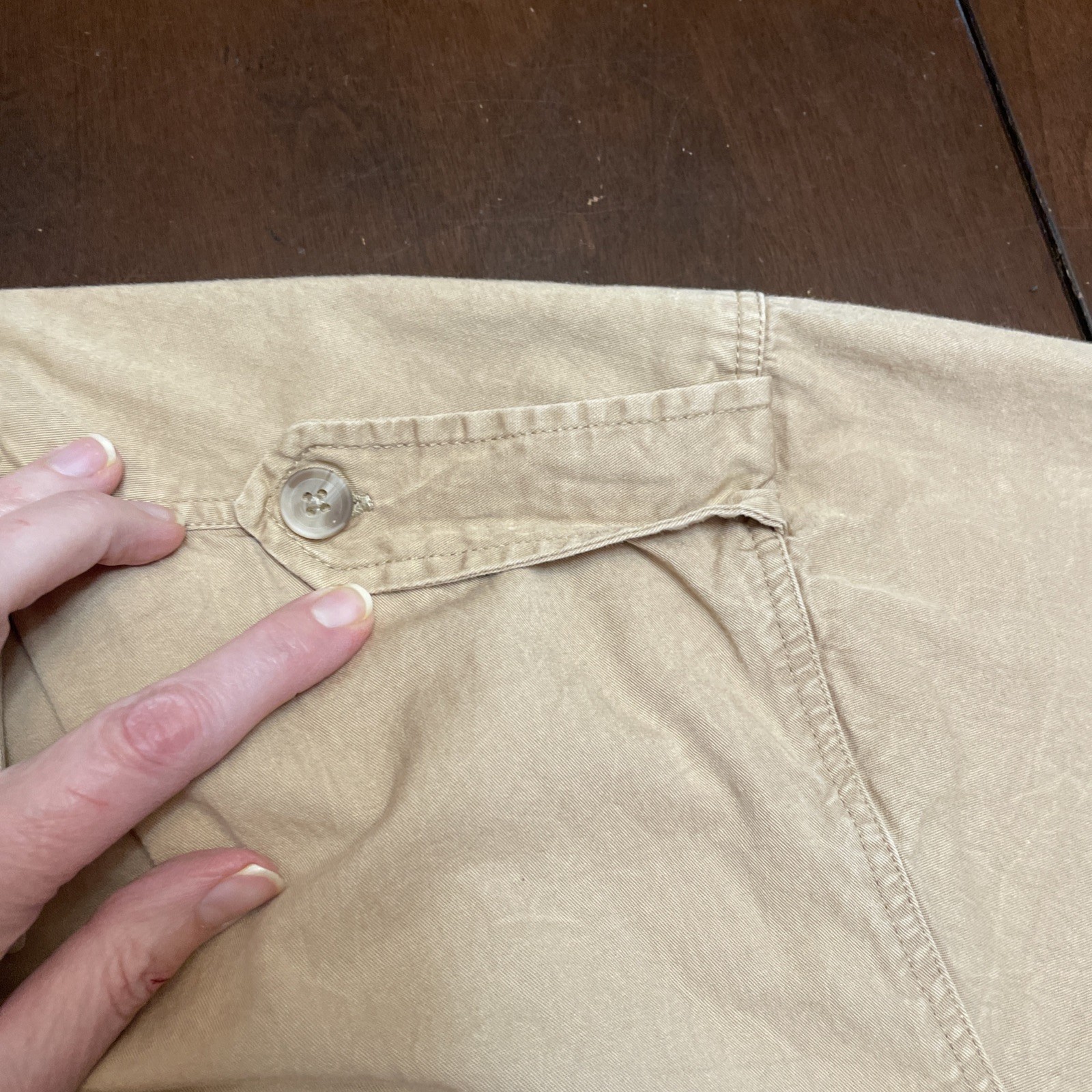 J Peterman Shirt Mens M Khaki Safari Button Up Utility Military Field Epaulette