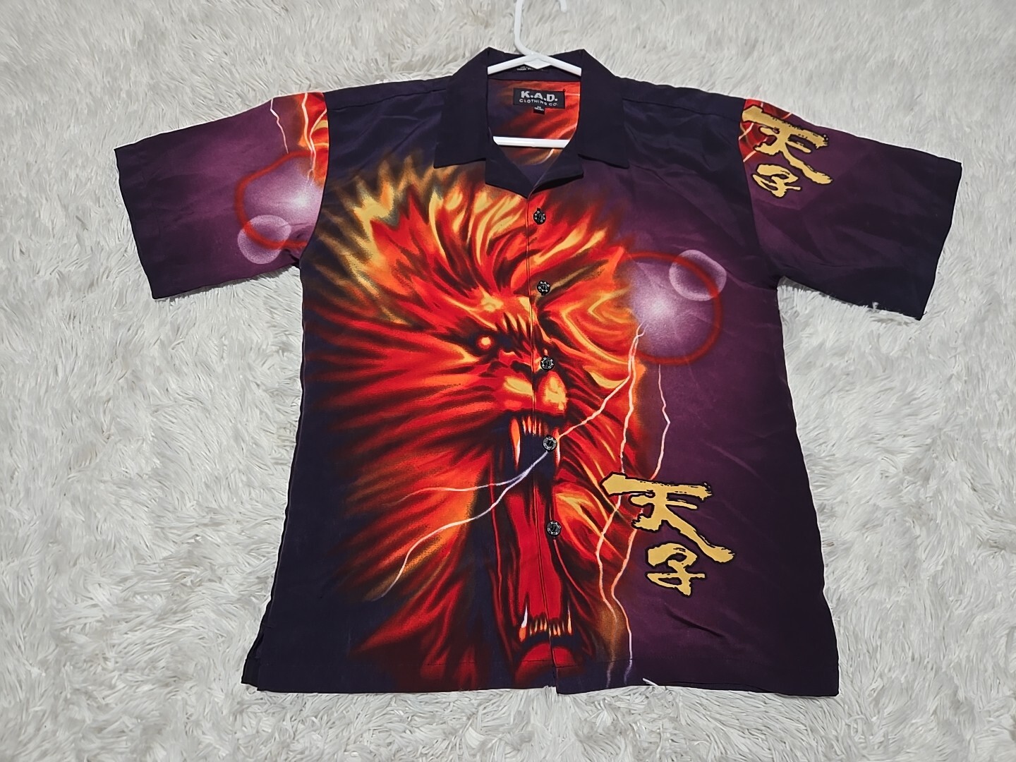 Y2K KAD CLOTHING Dragon/Lion AOP Button Short Sleeve M SHIRT YOUTH ALL-OVER VTG