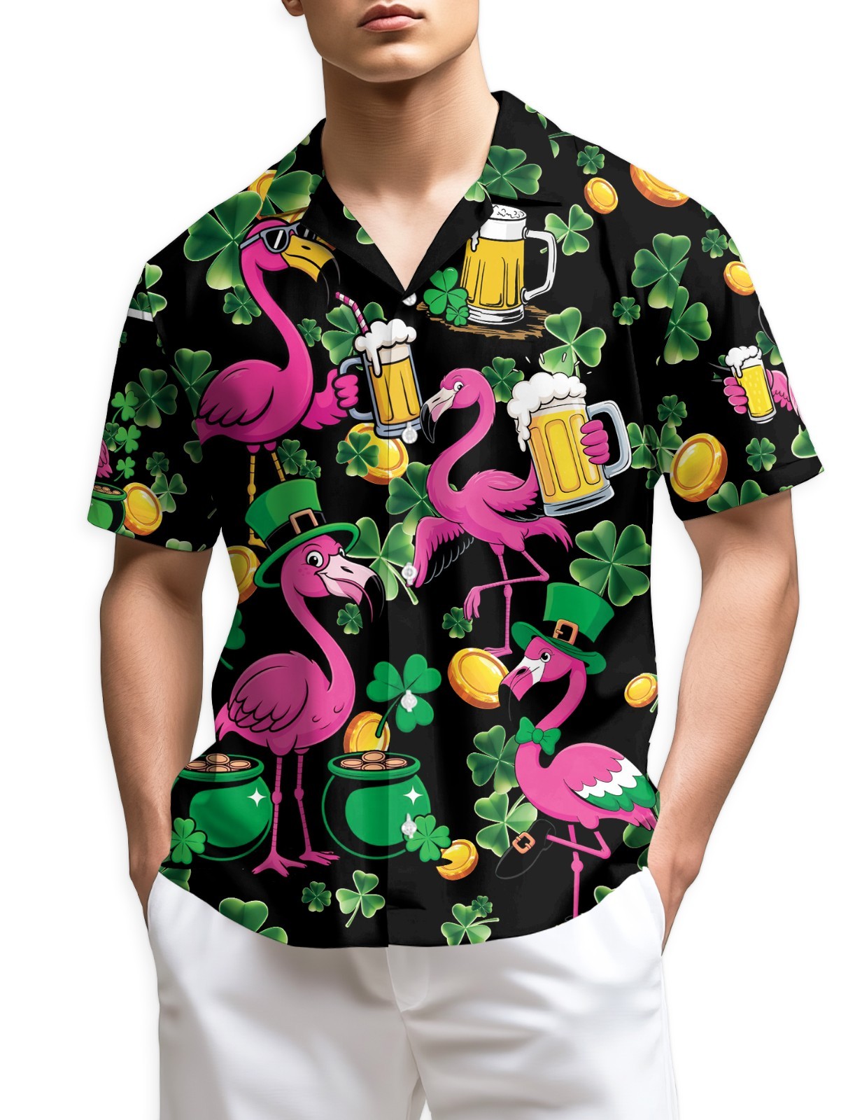 Irish Flamingo St Patrick’s Day Hawaiian Shirt Holiday Aloha Gift
