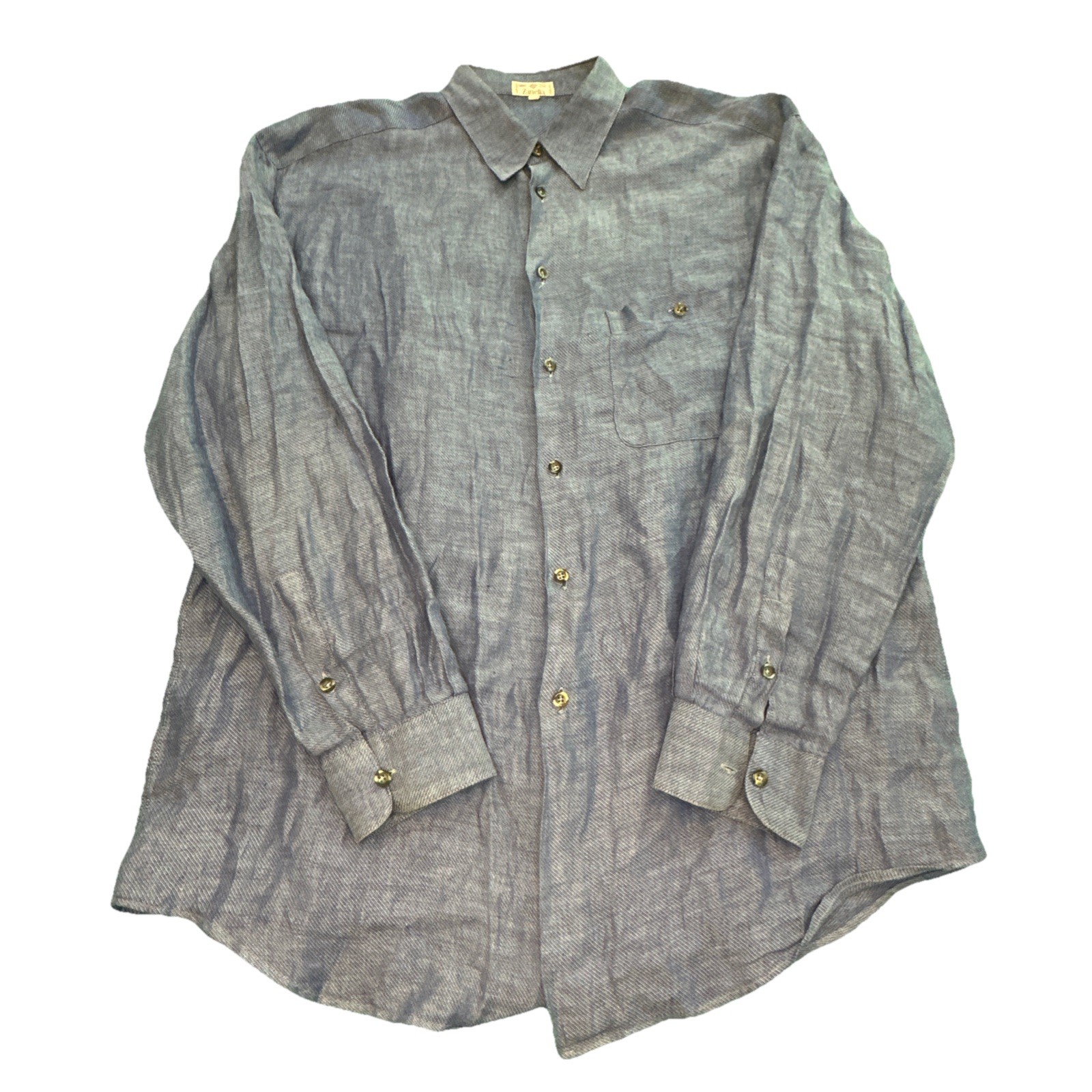ZANELLA Italy 100% Linen Long Sleeve Button Down Shirt Houndstooth Check XL Blue