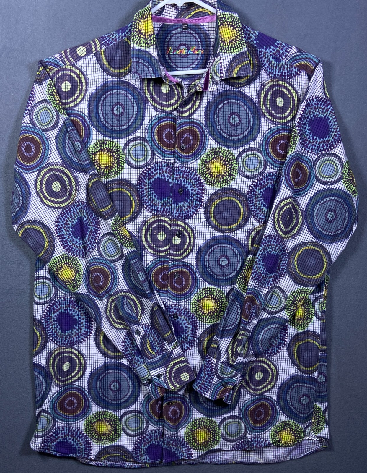 VISCONTI BLACK COLORFUL ABSTRACT GEOMETRIC MUSHROOMS PSYCHEDELIC Men’s XLT Shirt