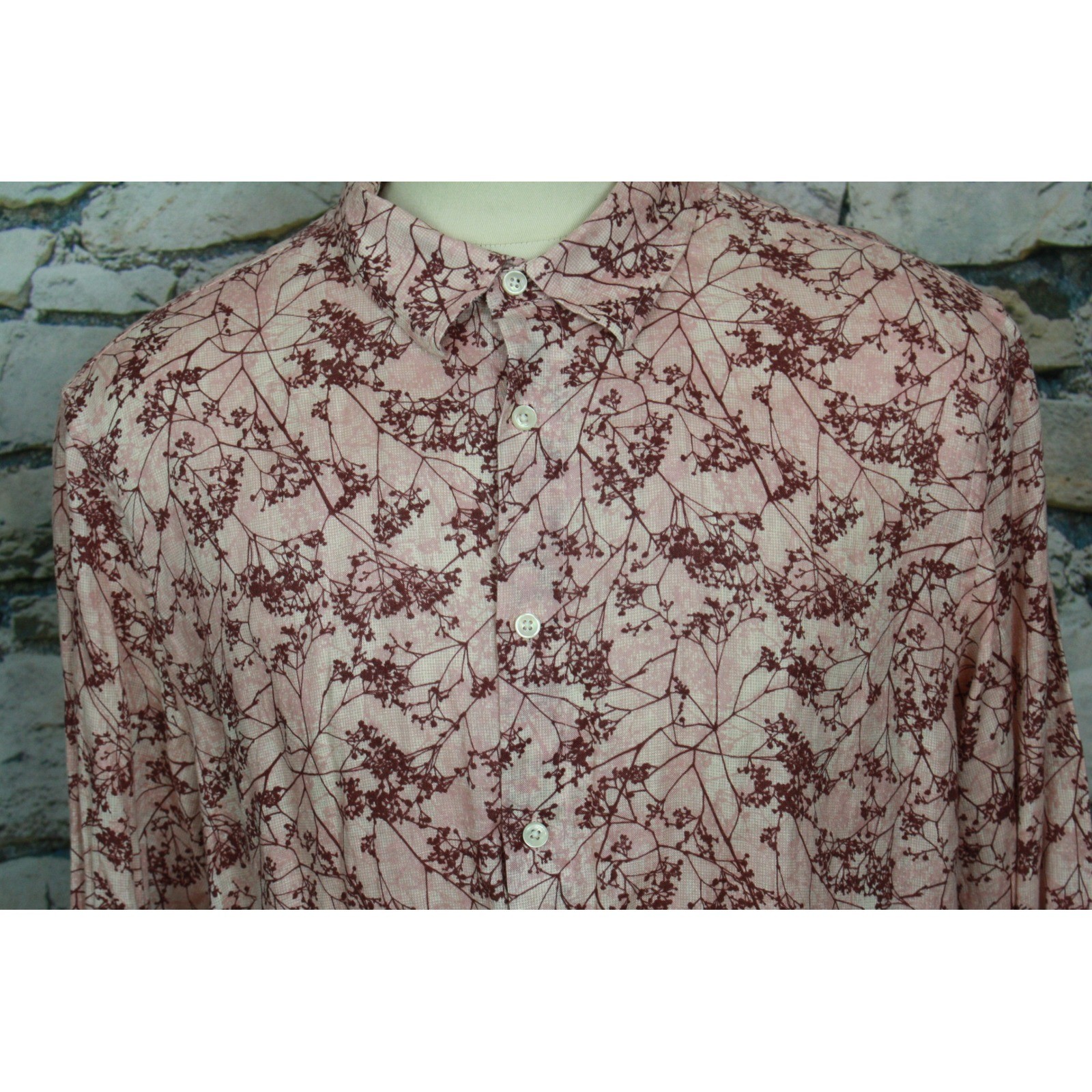 Club Room Luxury Mens XXL Pink Floral Linen Long Sleeve Button Down Shirt