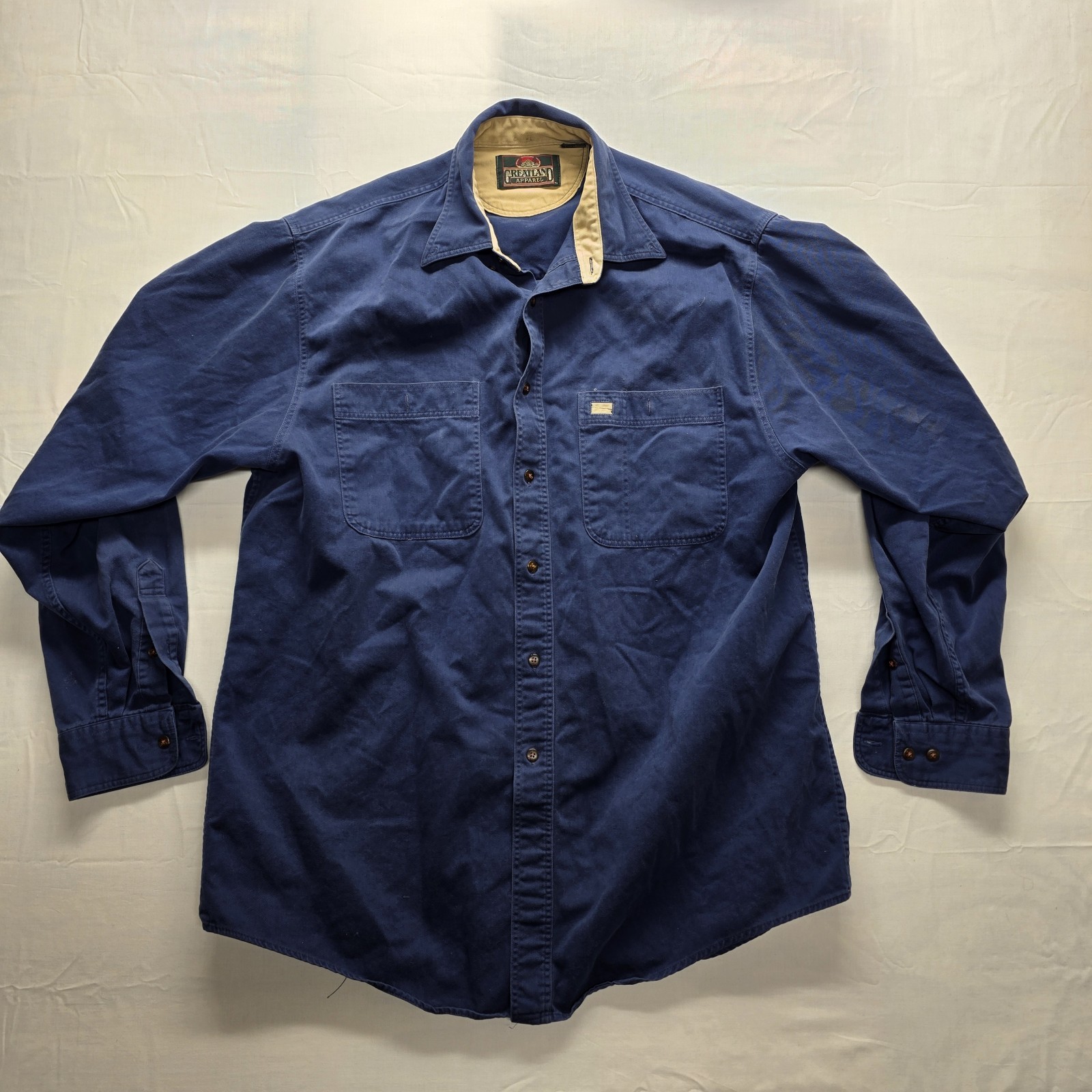 Vintage 90s Greatland Apparel Work Shirt Mens LT Blue Cotton Heavy Twill Tall