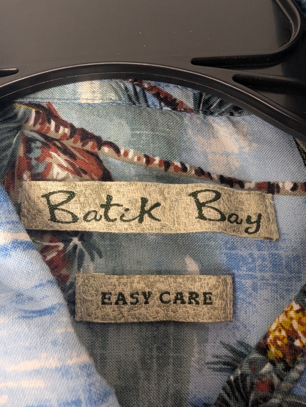 Batik Bay Men’s Hawaiian Shirt Large Blue Tropical Palm Rayon Aloha Patriotic