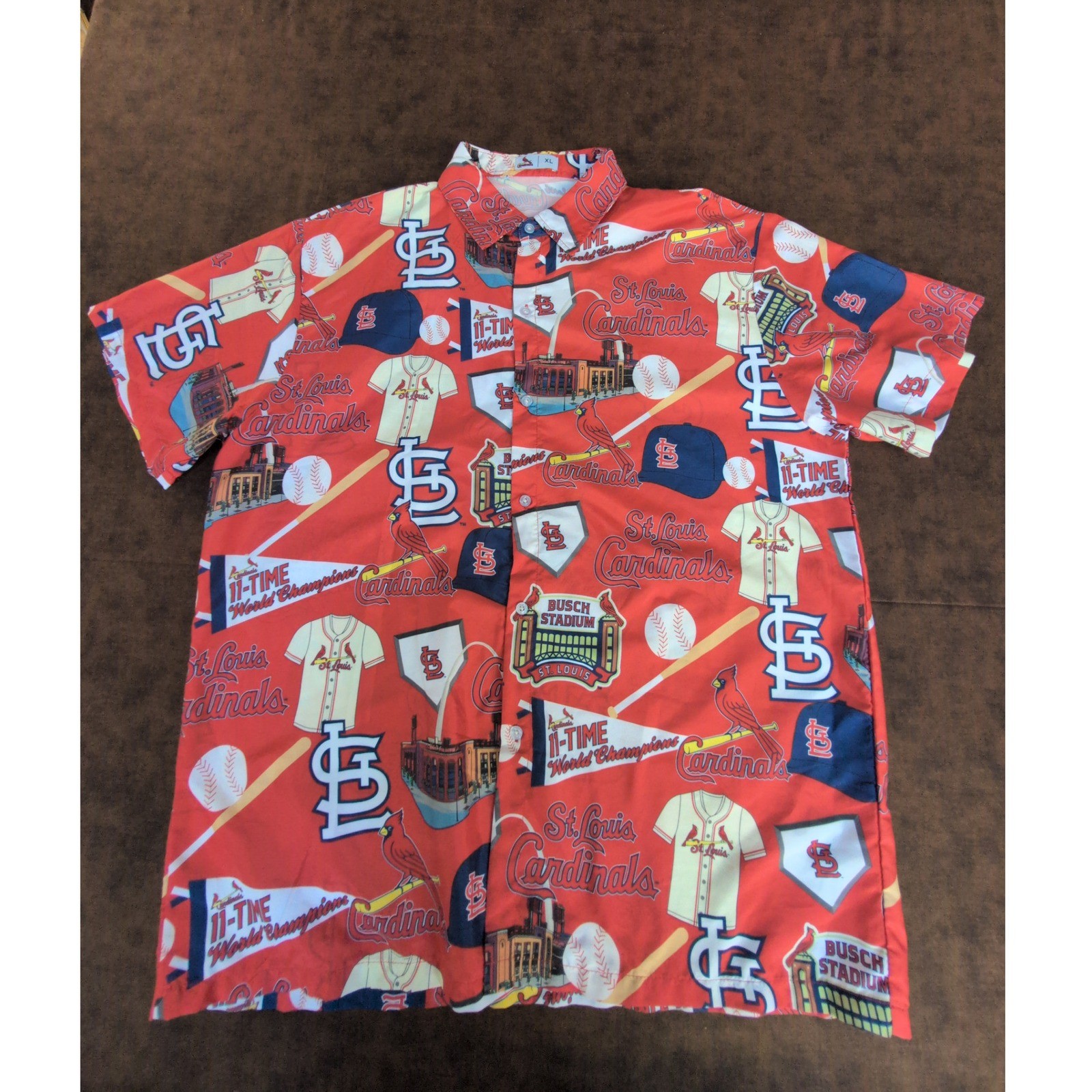 St. Louis Cardinals MLB Mens XL Hawaiian Shirt BUSCH STADIUM World Series Champs