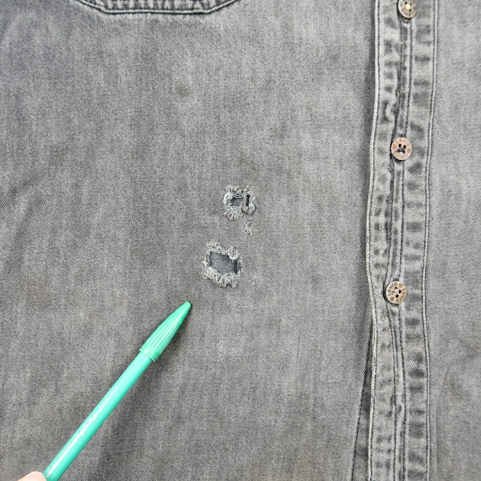 Vintage Levis Mens XL Denim Work Shirt Faded Black Distressed Long Sleeve