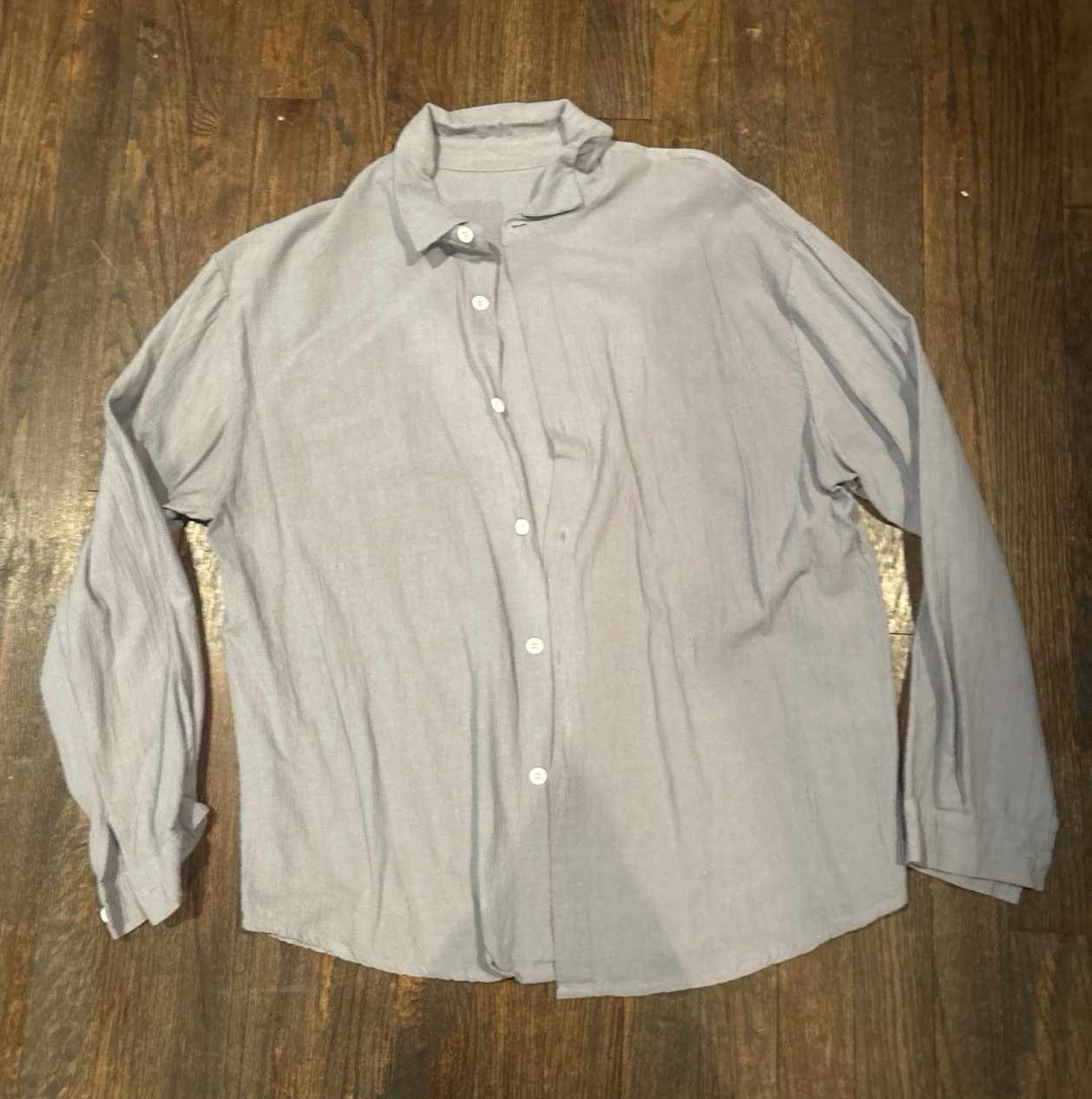 Men’s M Gray Solid Woven Long Sleeve Button-Up Shirt Point Collar