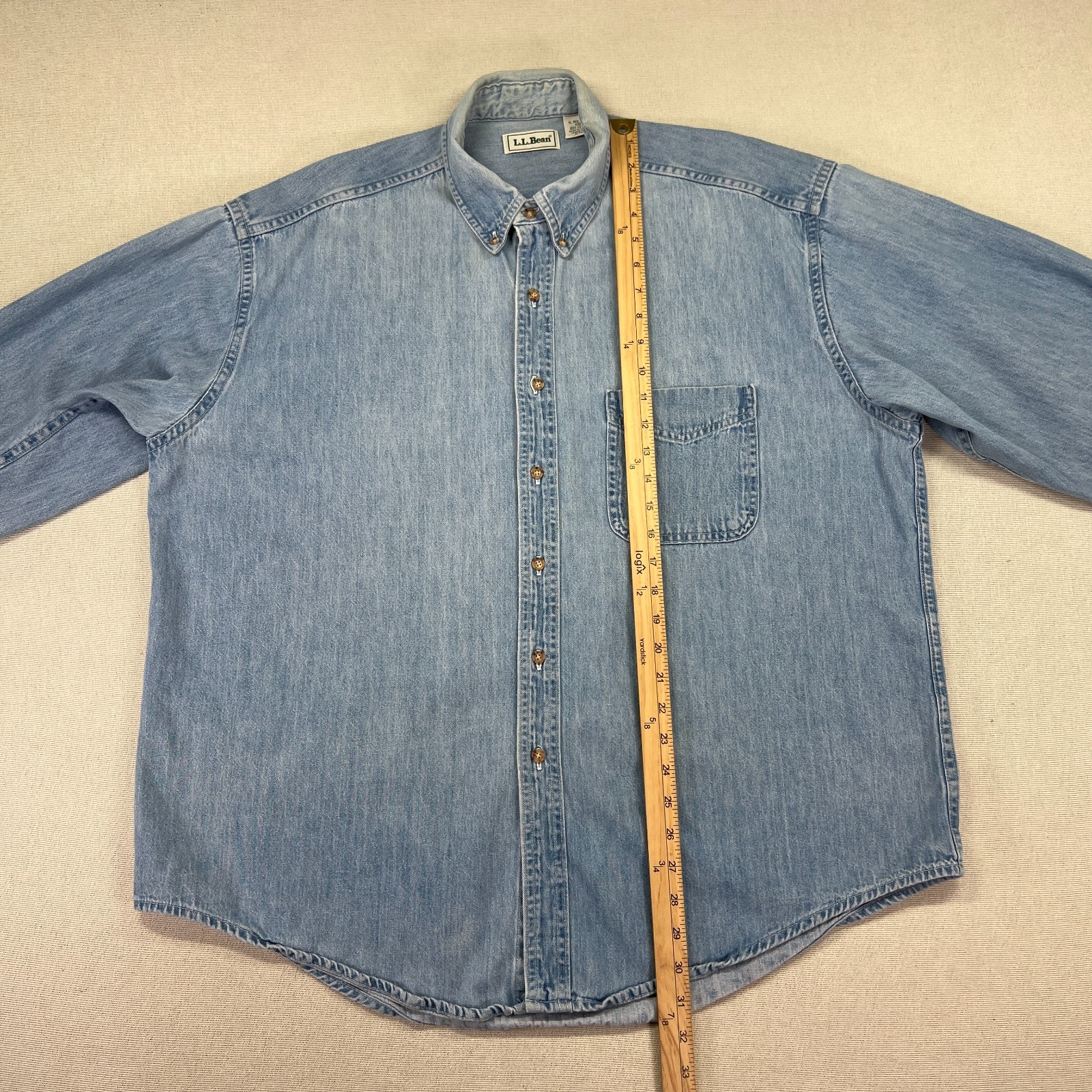 Vintage 80’s LL Bean Shirt Mens XL Faded Blue Denim Long Sleeve Made Canada