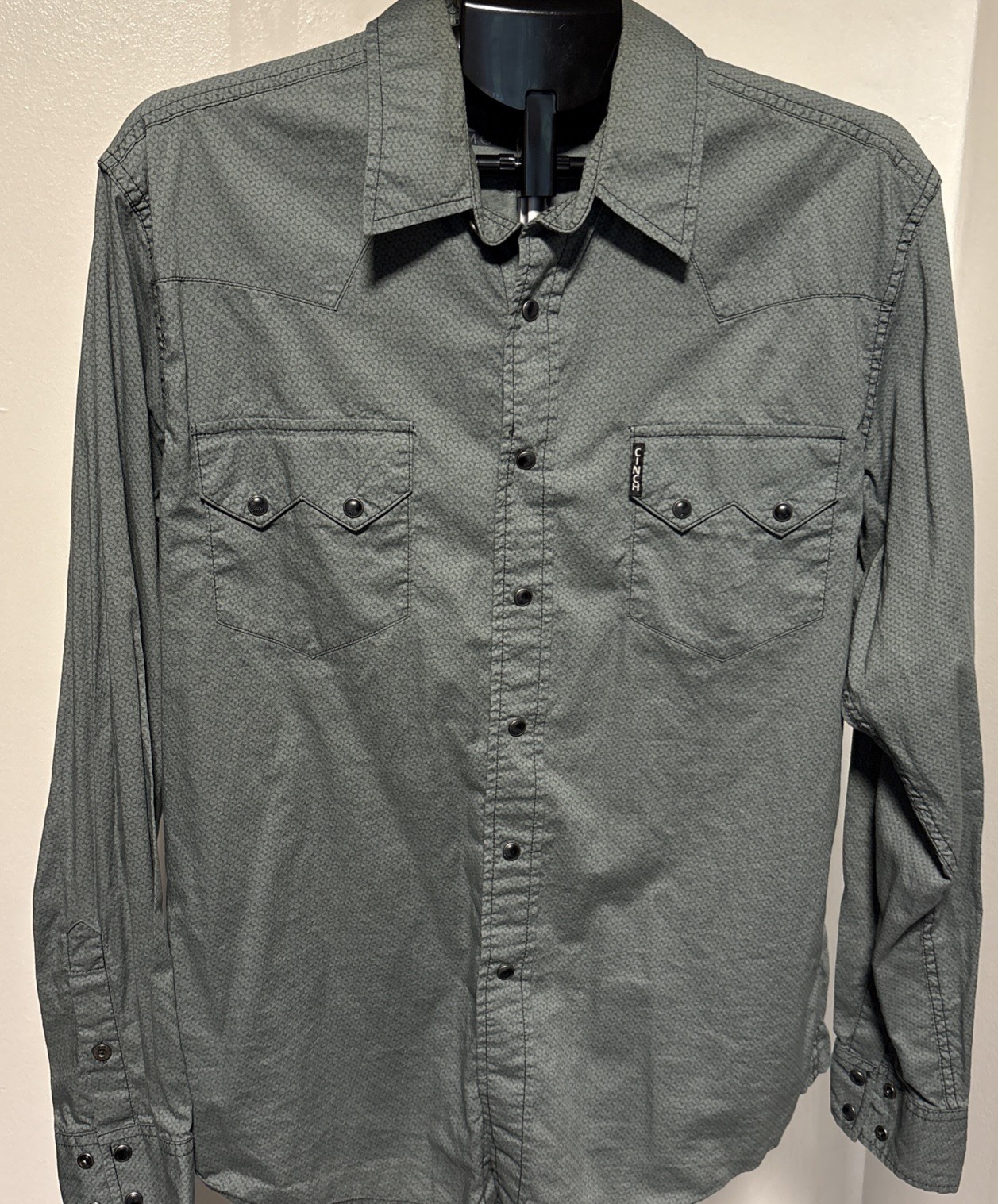Cinch LongSleeve Pearl Snap Western Shirt Men’s Medium Modern Fit Gray Geometric